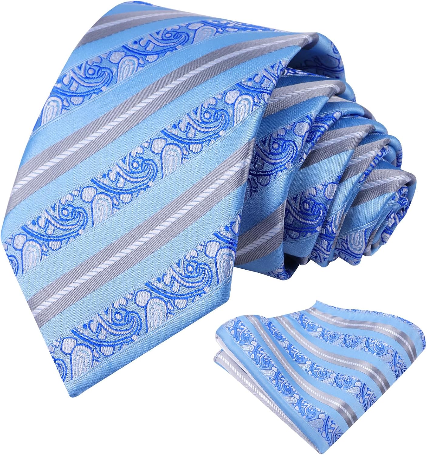 Detalle de Alizeal Men's Long Sleeve Shirt with Necktie & Pocket Square Set