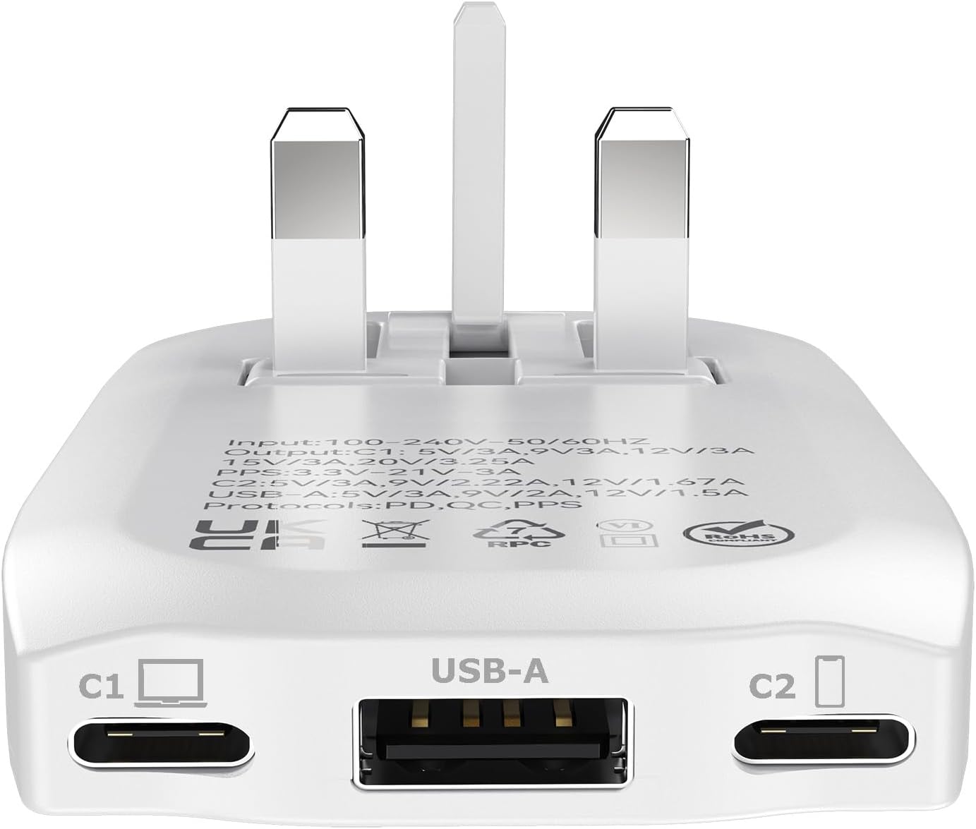 Detalle 2 de TWICK 65W GaN Ultra-Slim Charger with 2 USB-C and USB-A Ports