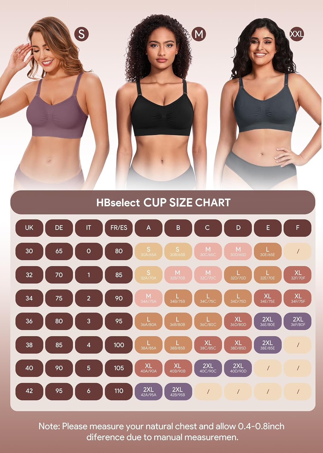 Thumbnail 5 de HBselect 4 STK. BHS Damen nahtlose Bügellose Sport-BHs – Push-Up T-Shirt Bra, ideal für Yoga und große Brüste