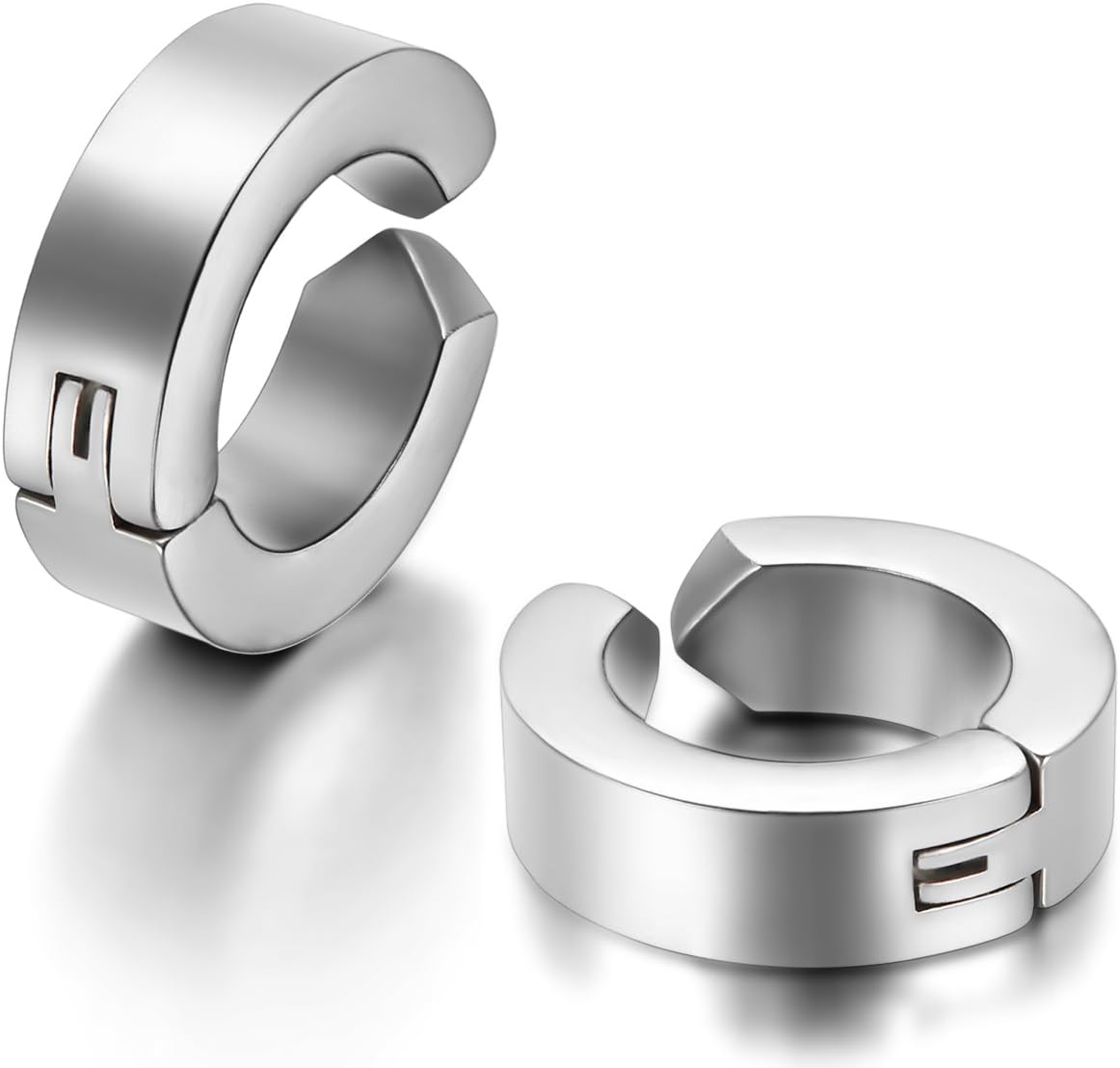 Detalle de JewelryWe Schmuck 2x Creolen Edelstahl ohne Loch – Clip-on Huggie, 13 mm hoch, 4 mm Durchmesser (Silber • Schwarz • Gold • Blau)