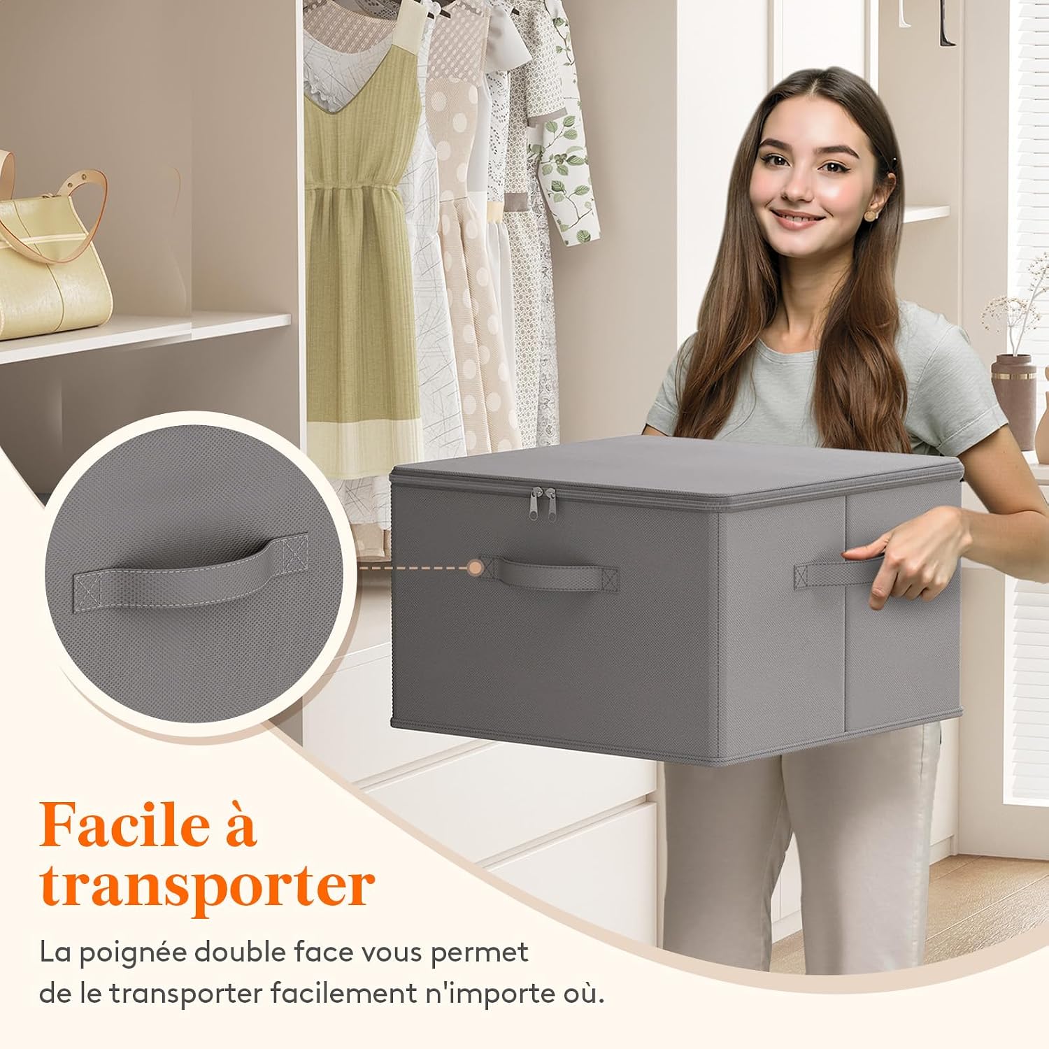 Detalle 2 de Lifewit 24300 set van 3 opbergdozen, 40 liter, met rits en stoffen deksel