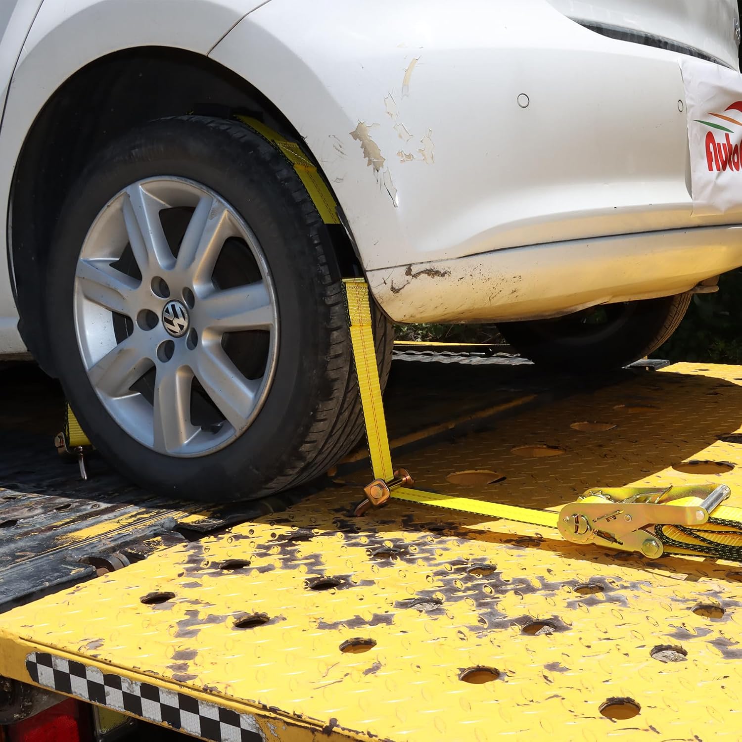 Thumbnail 1 de Autofonder Car Hauler Straps Heavy Duty 10,000 lbs – 3-Point Tire Tie Down Straps for Trailers (Over The Wheel with Rubber Cleats)