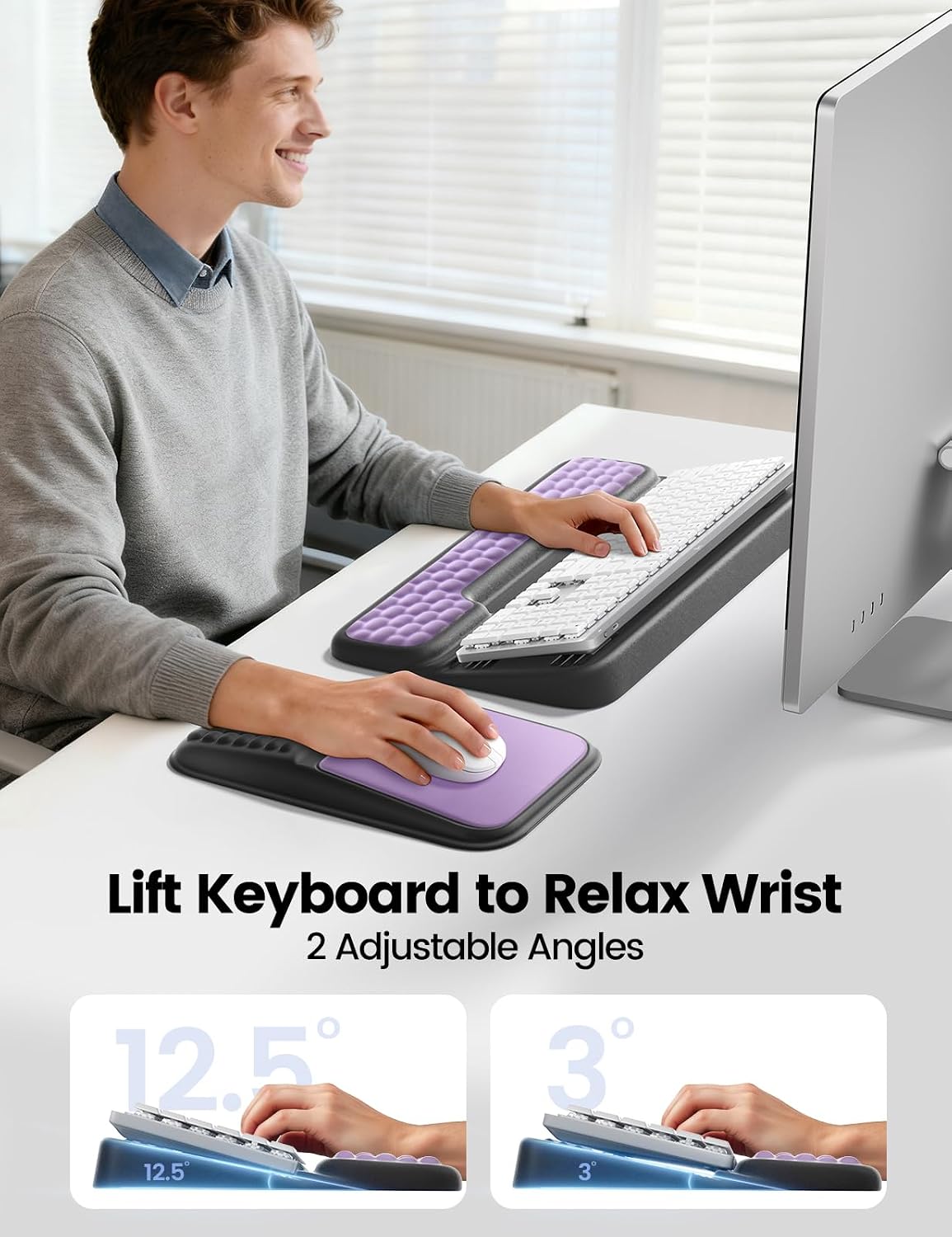 Thumbnail 3 de Vaydeer STH038 Keyboard Stand and Mouse Pad Set, Memory Foam Wrist Rest, Red and Black