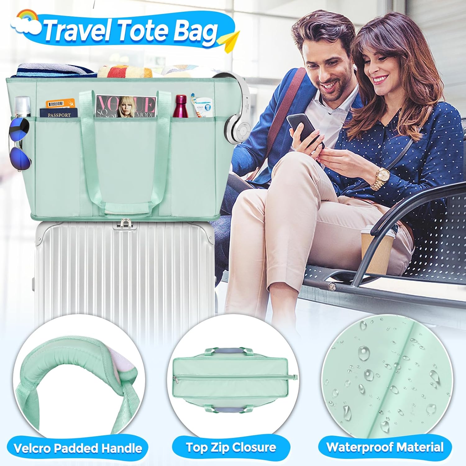 Thumbnail 5 de BTNEEU Grand sac de plage XXL Famille 45L, pliable avec poches et compartiment humide séparé