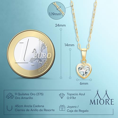 Thumbnail 1 de Miore MA9022N: Collar de oro amarillo de 9 quilates con topacio azul