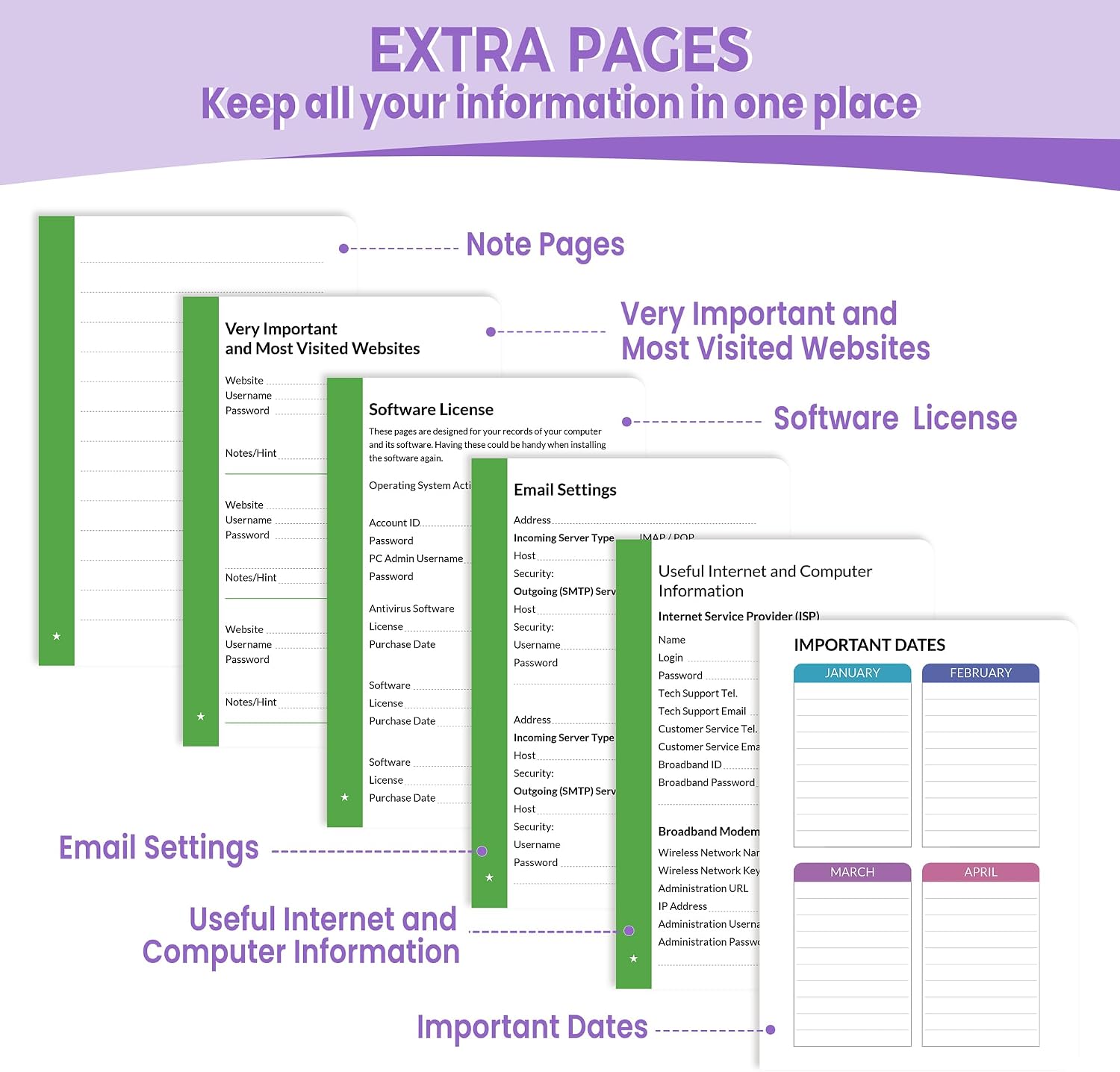 Thumbnail 4 de SUNEE Password Book, Purple Hardcover Password Keeper with Alphabetical Tabs
