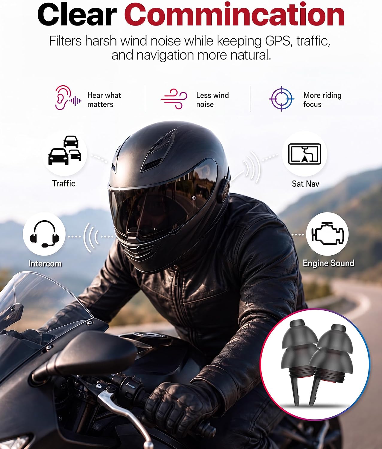 Detalle de Naiicute Motorcycle Ear Plugs Wind Noise Reduction (2 Pairs, Size M)