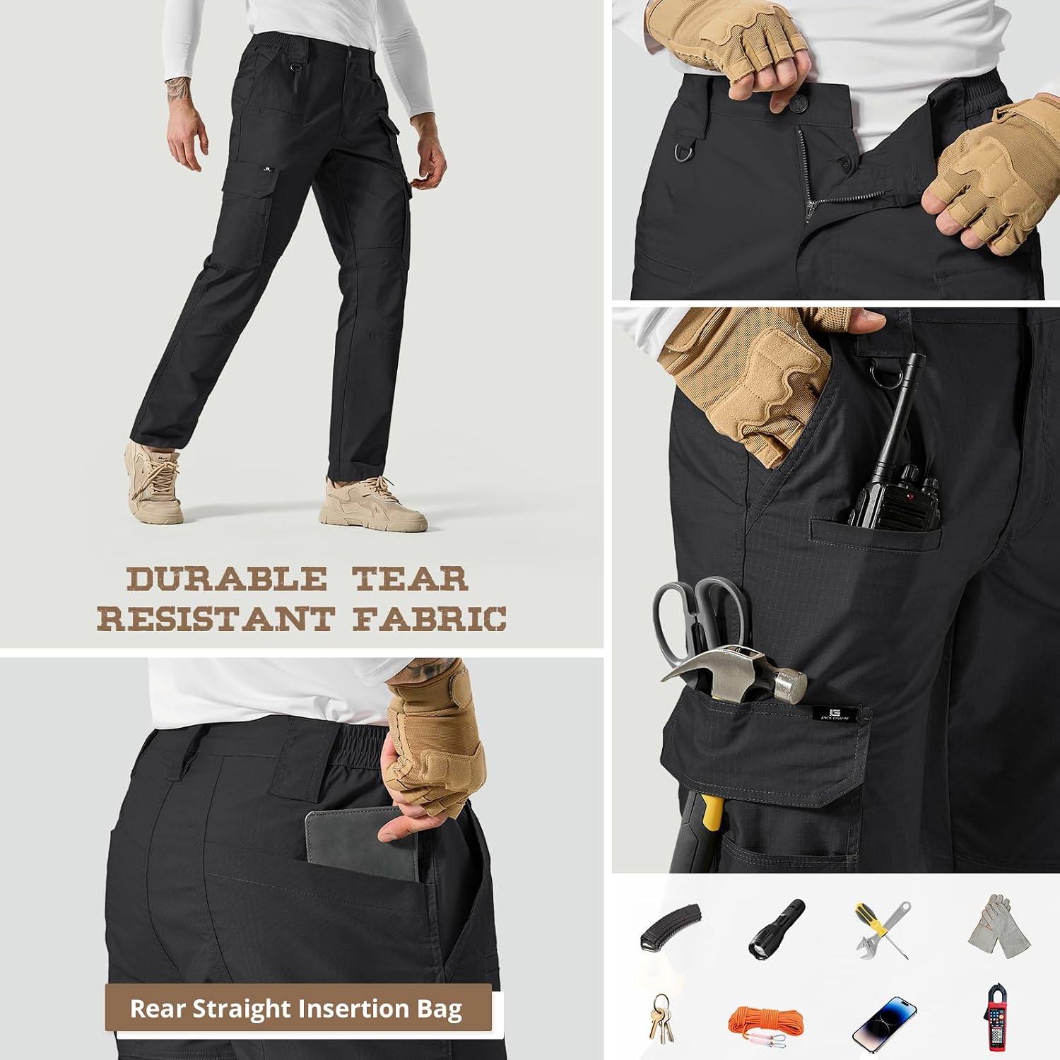 Detalle de IGOLUMON Work Trousers Men Cargo Trousers Stretch – 14-Pocket Combat Pants