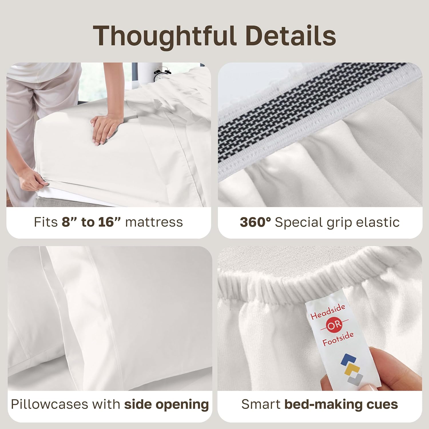 Thumbnail 4 de California Design Den King Bed Sheets (True Ivory) – Soft 800 Thread Count Sateen, 100% Cotton Set with Deep Pockets
