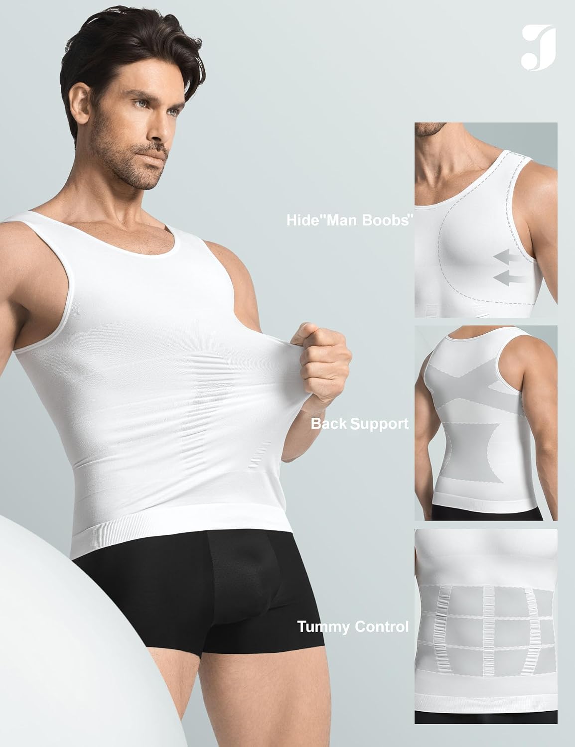 Thumbnail 2 de JESIDO 3 Pack Compression Shirt for Men — Slimming Body Shaper & Tummy Control Tank Top