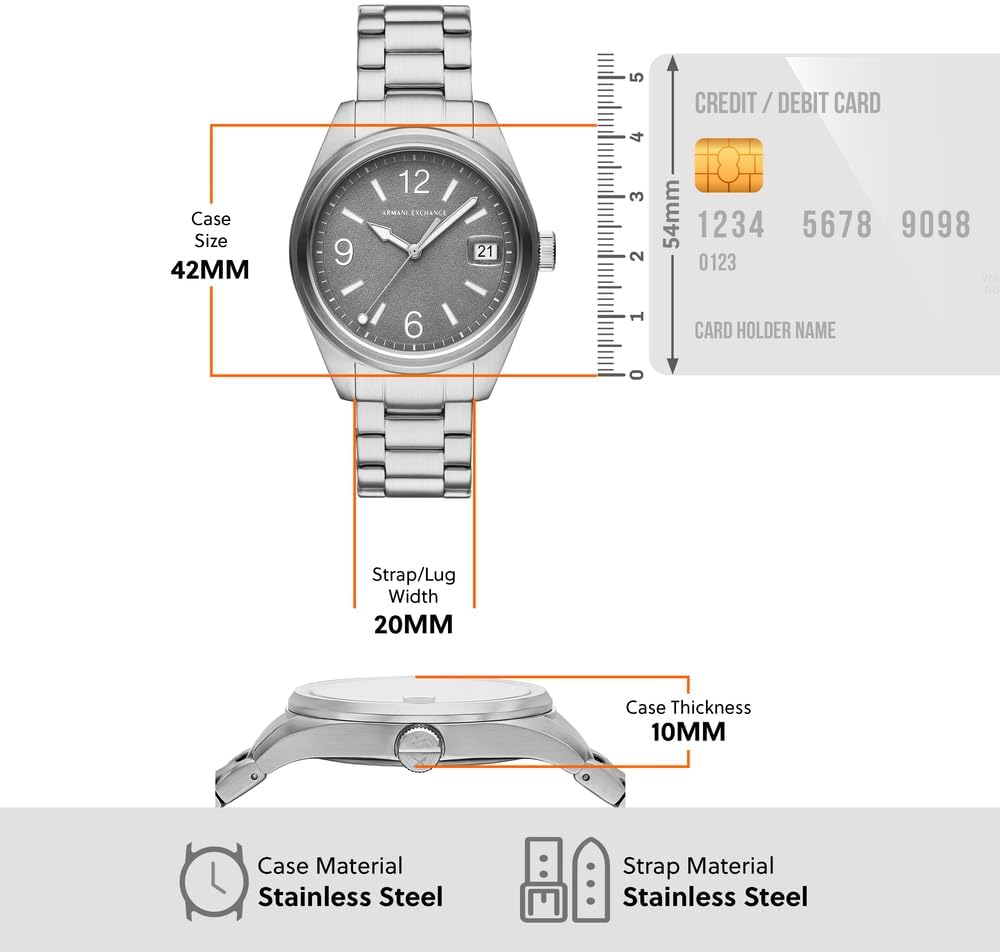 Thumbnail 5 de Armani Exchange Watch for Men – 42-mm-Uhr mit Mineralglas, 3-Zeiger-Quarz und Datumsanzeige