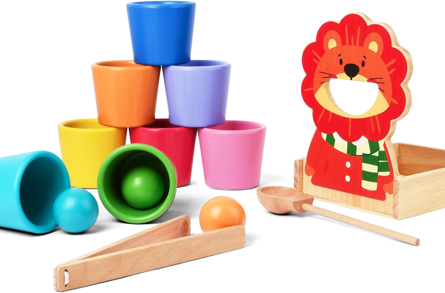 Detalle de Vicloon Palline in Bicchierini Montessori 3+ Anni – Set in legno per imparare colori, forme e conteggio