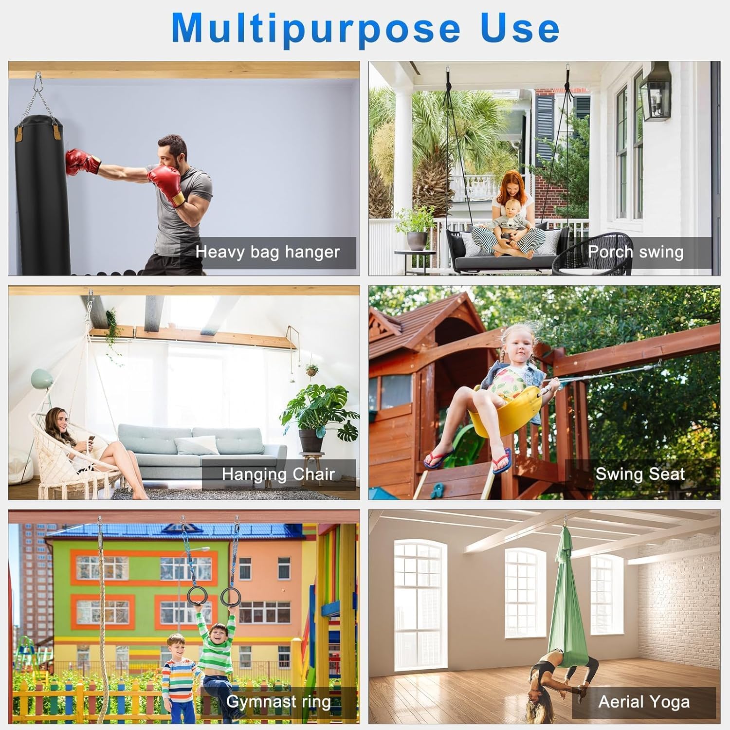 Thumbnail 6 de BeneLabel 4er Schaukelhaken für Holzbalken M10 x 68 mm (inkl. Karabiner, drehbar) – Deckenhalterung für Hängesessel & mehr