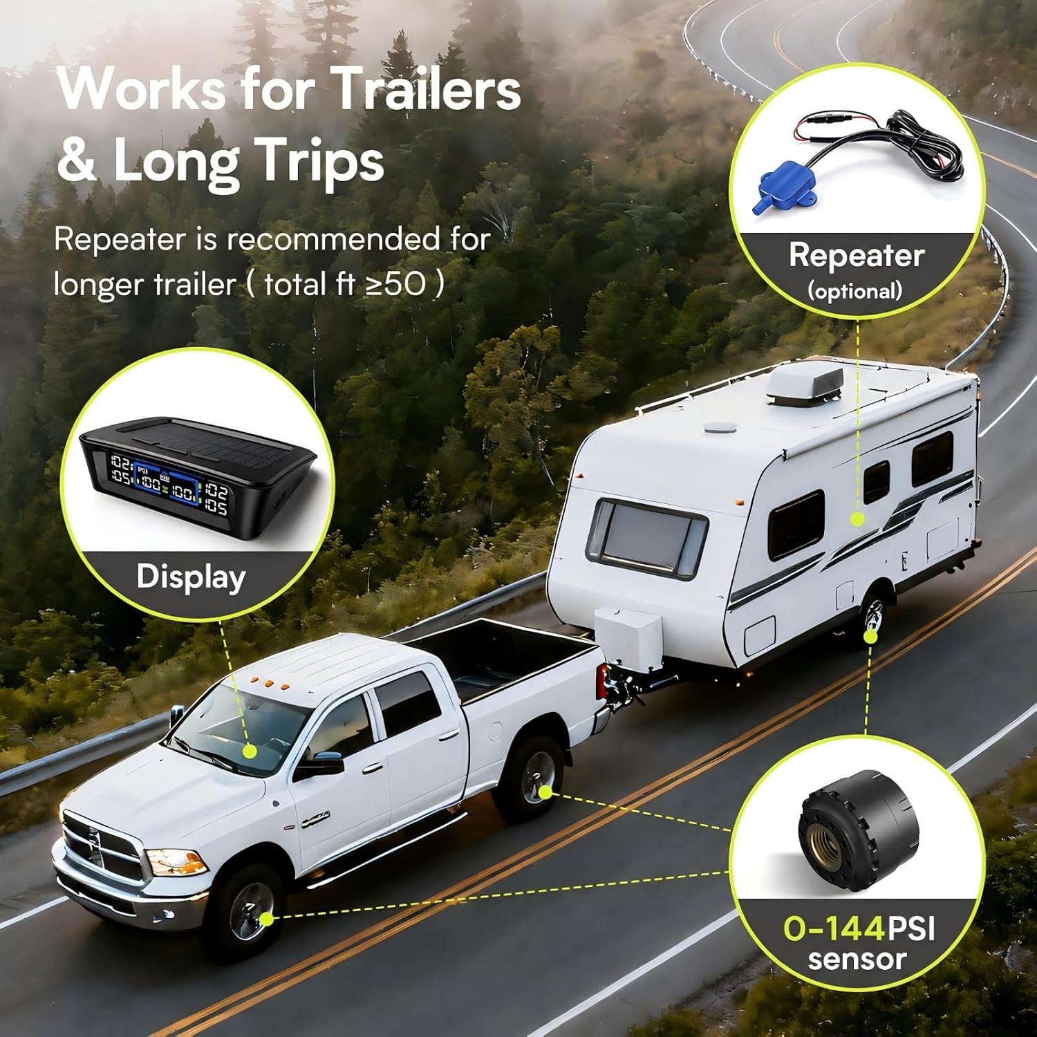 Thumbnail 6 de Tymate TM12 RV Tire Pressure Monitoring System (TPMS) with USB-C/Solar Charging, Set of 6 Sensors, 2026 Version