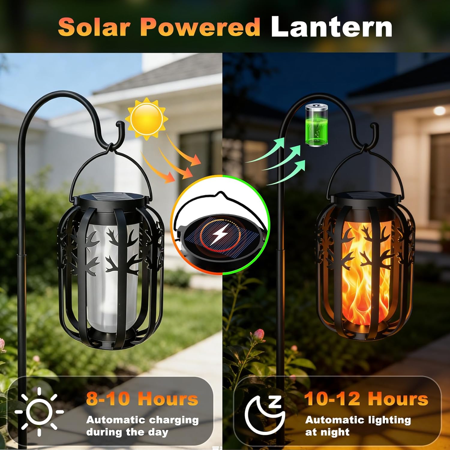 Detalle de KagoLing 4-Pack Gen2 Solar Flame Lanterns for Outdoor Gardens