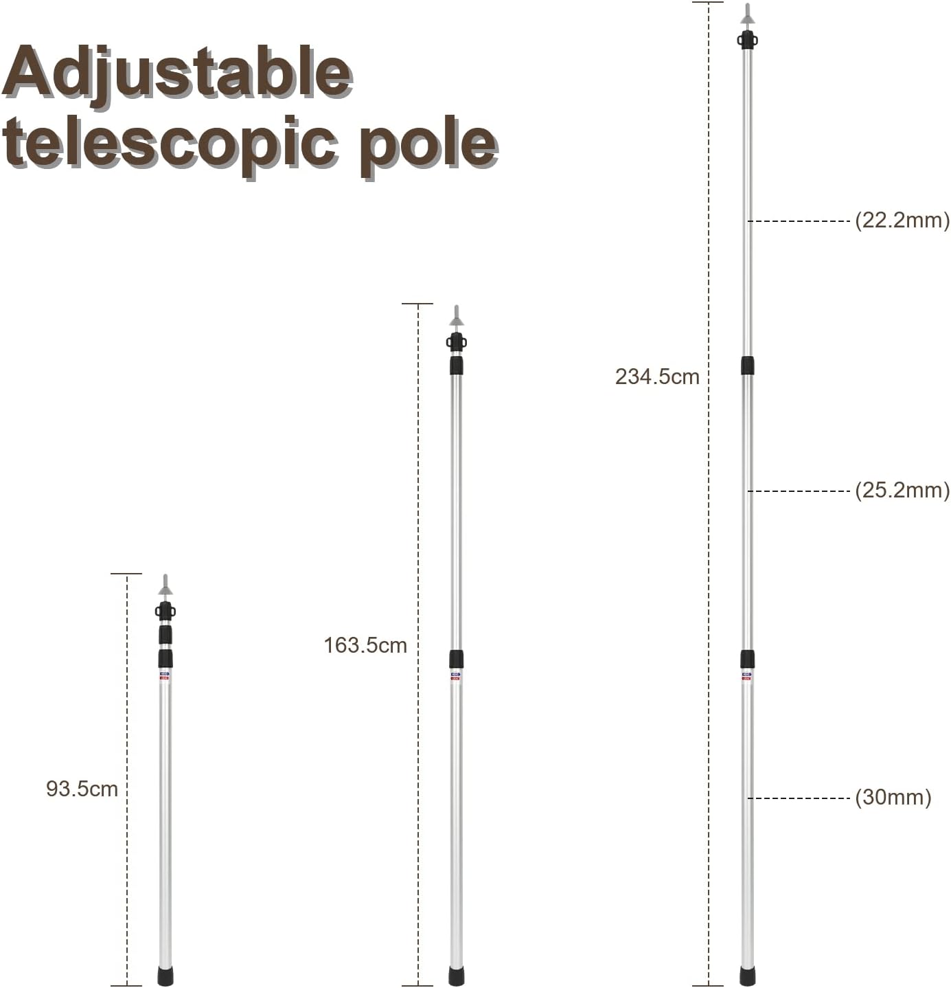 Thumbnail 5 de Gimisgu Teleskopstangen für Zelte – 4 verstellbare Aluminium-Stangen von 90 bis 230 cm inkl. Aufbewahrungstasche