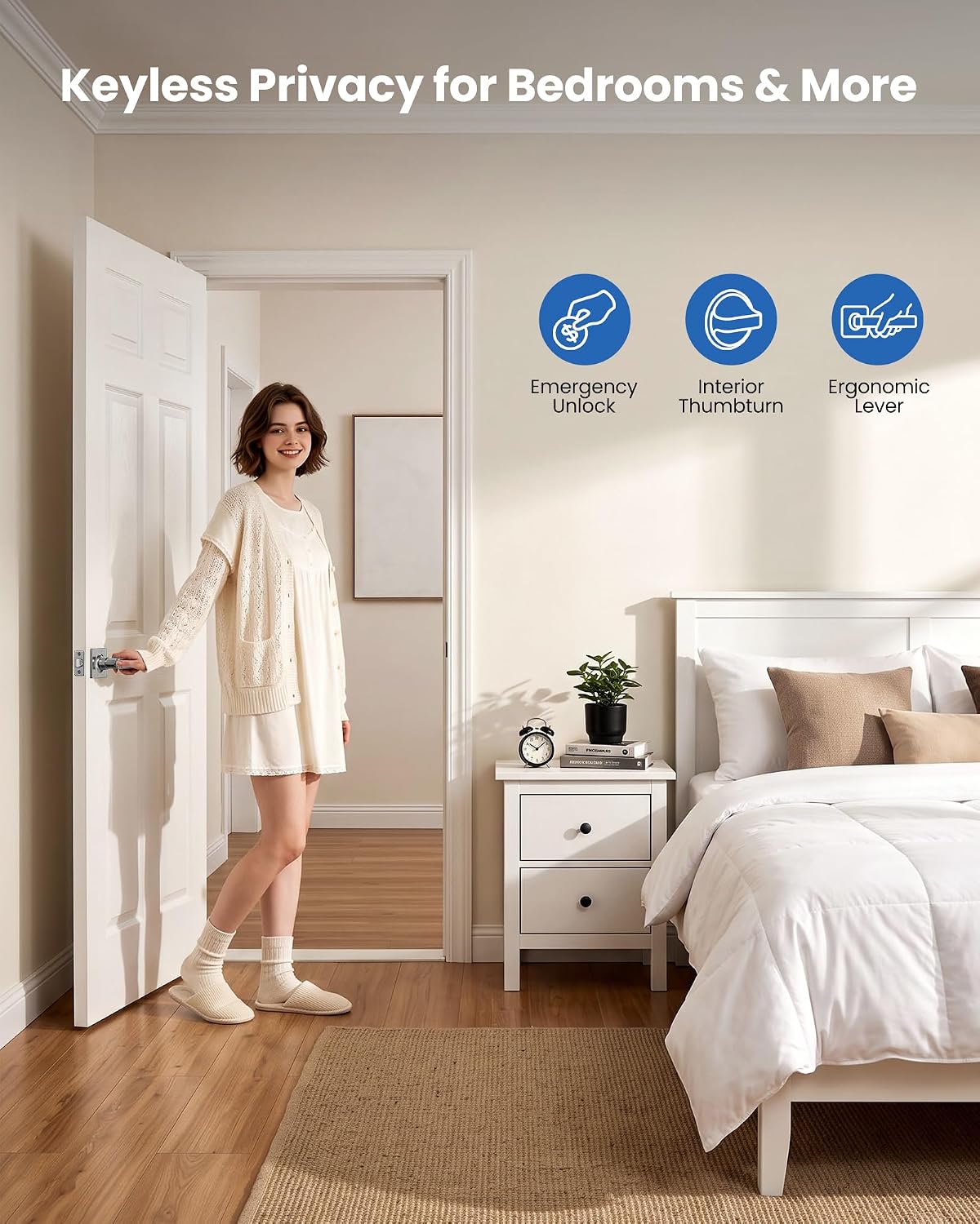 Detalle 2 de Veise Privacy Door Levers, Satin Nickel