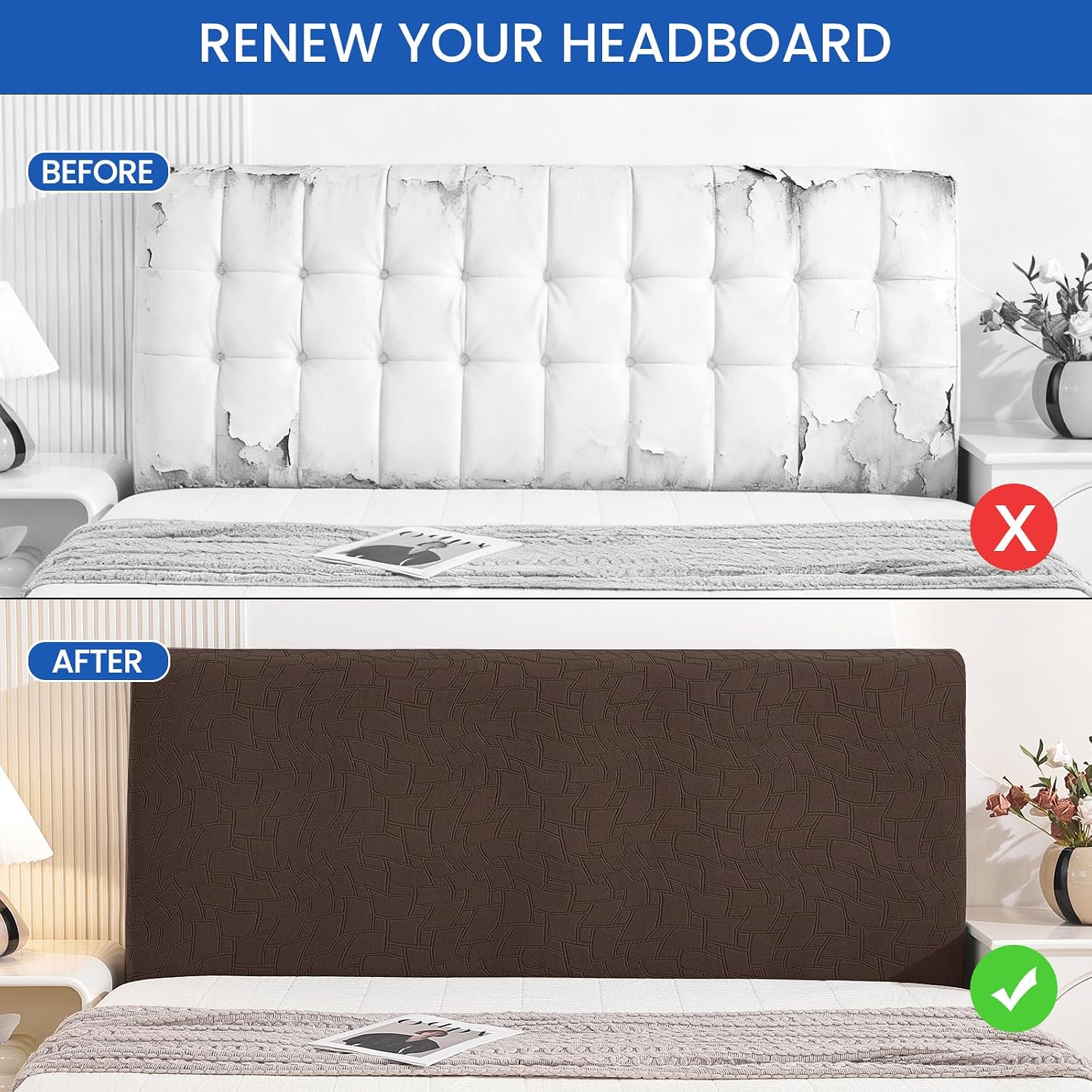 Thumbnail 6 de Ystyle Copri Testiera Letto Matrimoniale/Singolo Elasticizzata universale lavabile (180 cm) – Caffè Chiaro