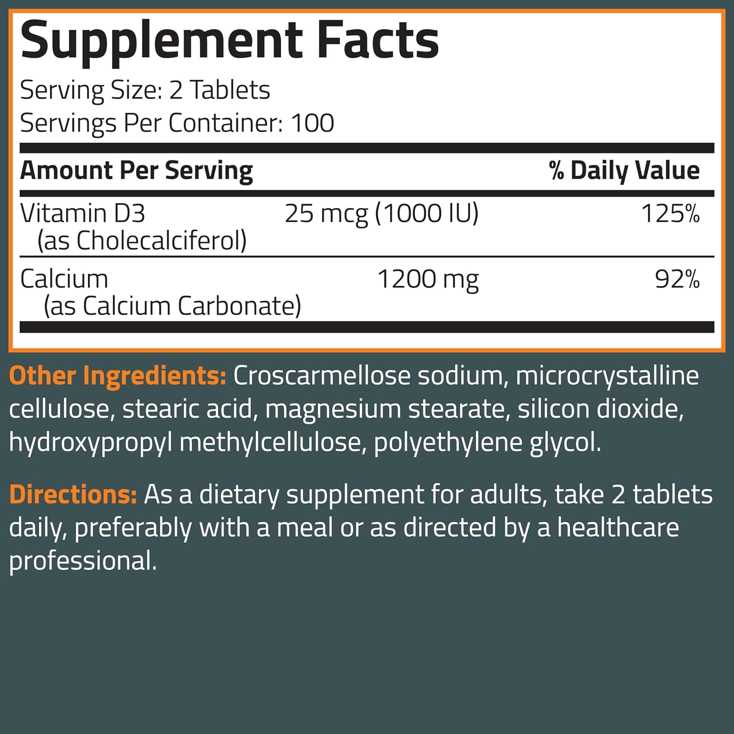 Detalle de Bronson Calcium 1200 mg + Vitamin D3 1000 IU, 200 Tablets