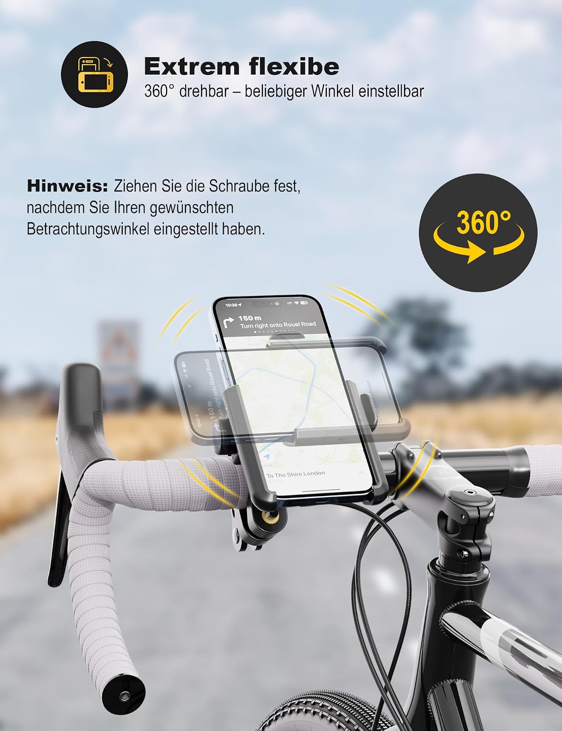 Detalle 2 de Grefay Handyhalterung Fahrrad Universal Motorrad – 360° Drehung, 3,5–7,0 Zoll, Schnellmontage