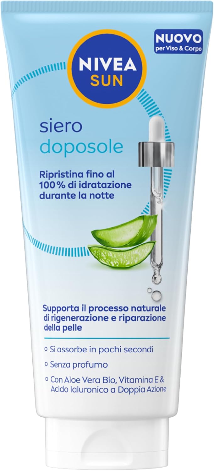 Detalle de NIVEA SUN Siero Doposole 100 ml (viso e corpo) senza profumo, con Aloe Vera Bio, Vitamina E e Acido Ialuronico