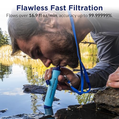 Detalle de Membrane Solutions Personal Water Filter Straw S1 (Blue, 4 Pack) — Portable 5-Stage Filtration for Safe Hydration Anywhere