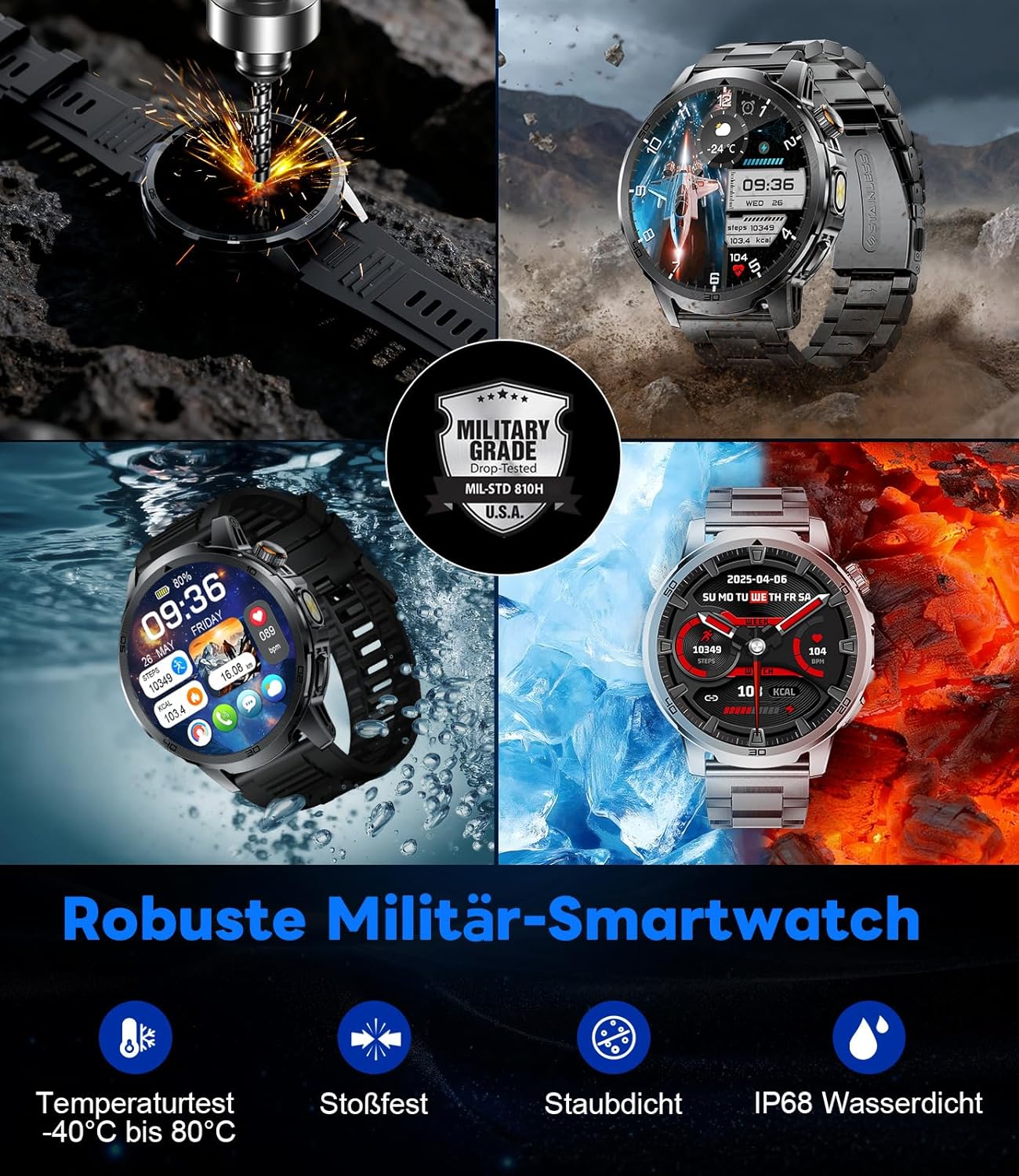 Thumbnail 2 de CHOOSETIME Montre Connectée Homme 1,85'' — Écran HD, 110+ Modes, IP68, Charge USB-C