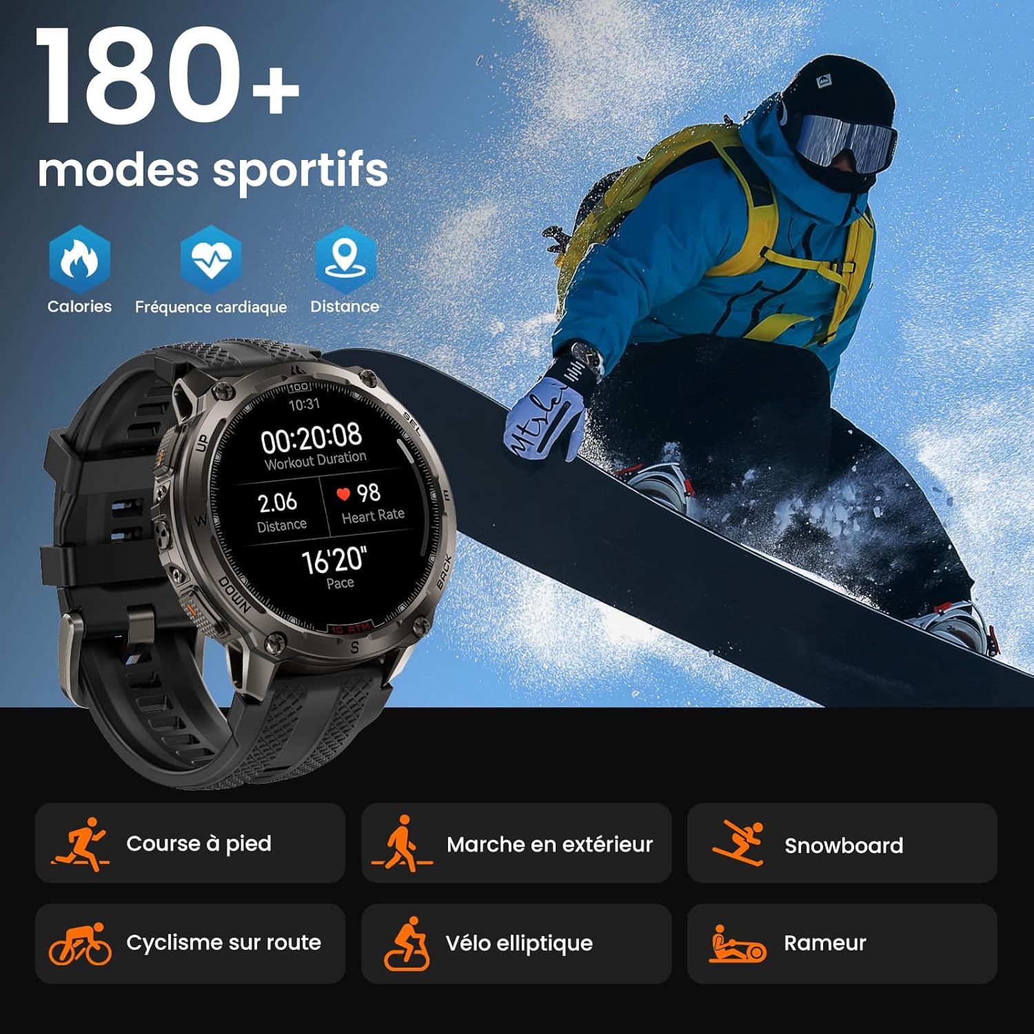 Detalle de KOSPET Tank T4 GPS – Montre connectée polyvalente pour homme