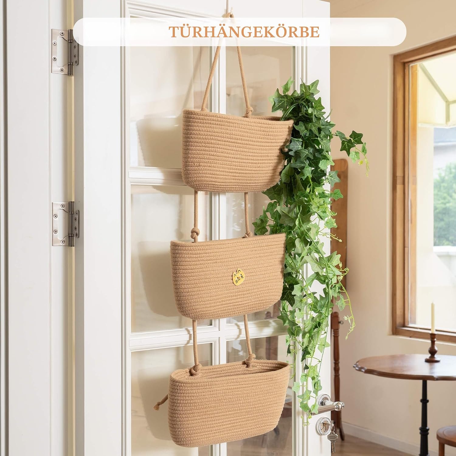 Thumbnail 6 de TeoKJ Türhängekorb 3-stöckig Wandorganizer Honigfarbe