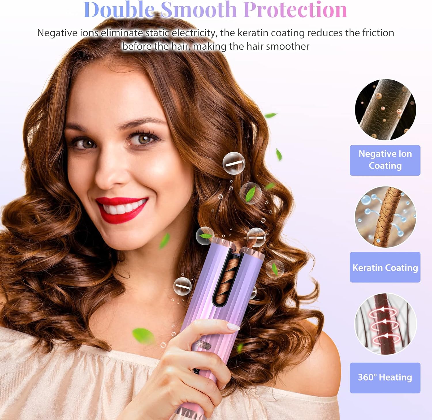 Detalle de Automatic Cordless Curling Iron with 6 Temperature Settings and 5200mAh Battery