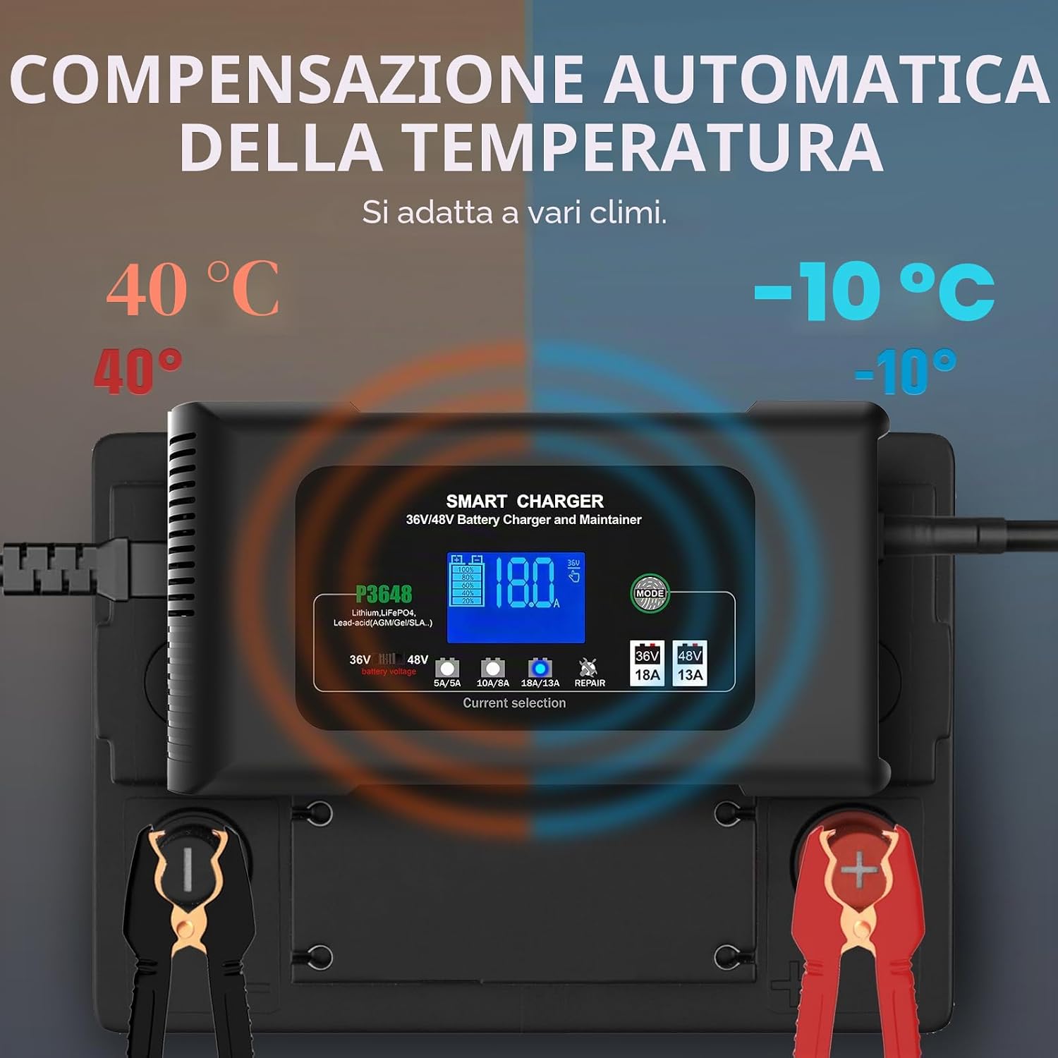 Detalle de Haisito Caricabatterie automatico P3648 36V/48V: ricarica intelligente per batterie LiFePO4 e al piombo