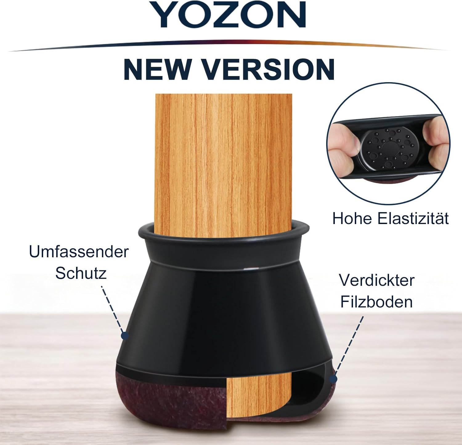 Detalle 2 de 20 Stück Schutzkappen für Stuhlbeine mit Filz – runde Bodenschoner, Durchmesser 20–30 mm, Schwarz