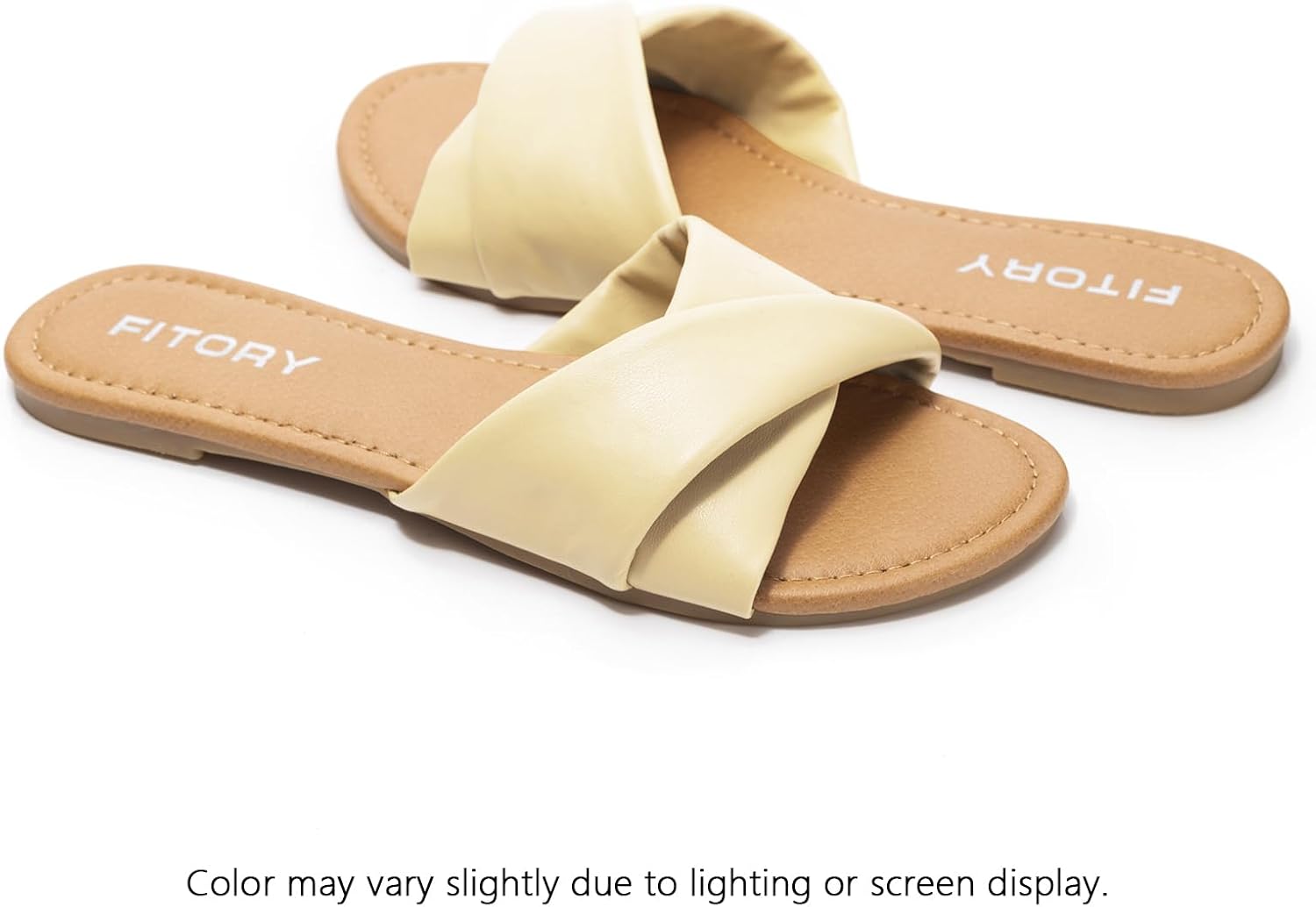 Detalle de FITORY Women's Flat Sandals Fashion Slides with Soft Leather - Summer Comfort in Size 6-11