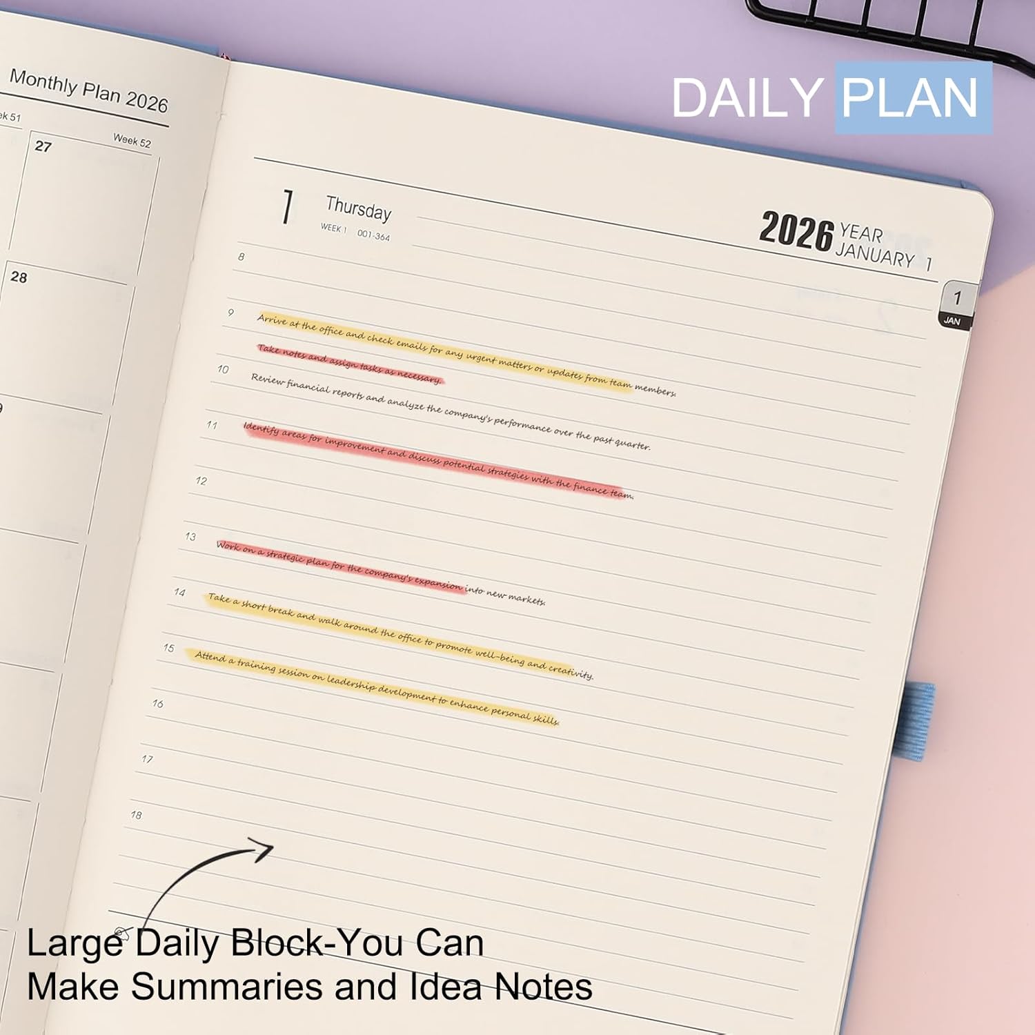 Thumbnail 6 de Mljtoyo A4 Diary 2026 Day per Page — Daily Planner for Jan–Dec 2026 (Sky Blue, A4)