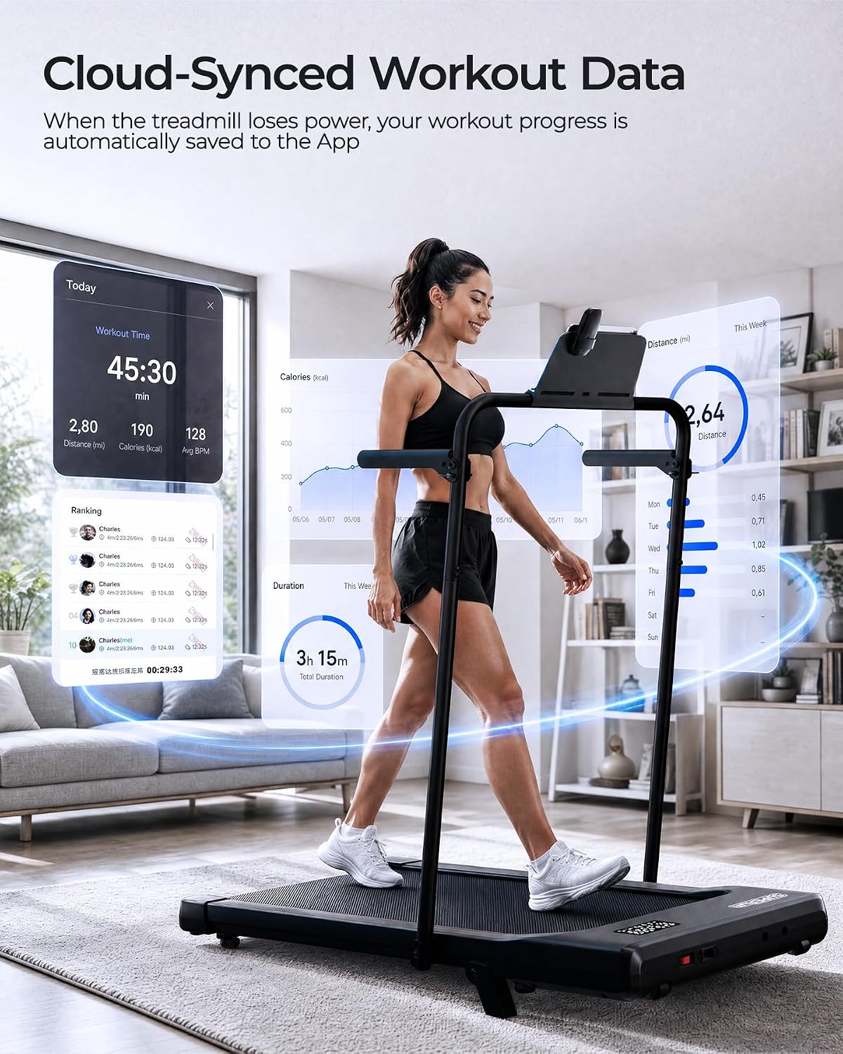 Detalle de Superun BA09-F4 Walking Pad Treadmill, 6% Incline, 2.5 HP, 0.6–3.8 MPH