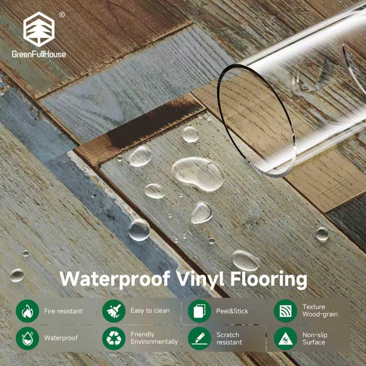 Detalle de GreenFullHouse Floor Tiles Self Adhesive – 37 Pieces, 5.02㎡, Rustic Blue