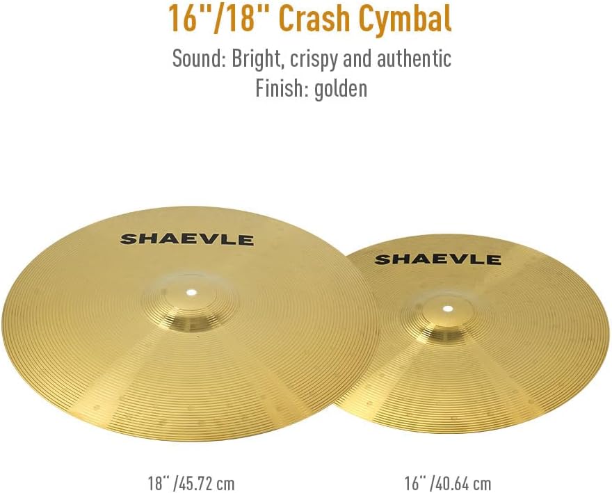 Thumbnail 3 de SHAEVLE Beckenset (5-teilig) inkl. 14" HiHat, 16" & 18" Crash sowie 20" Ride – Golden Alloy Cymbal Set