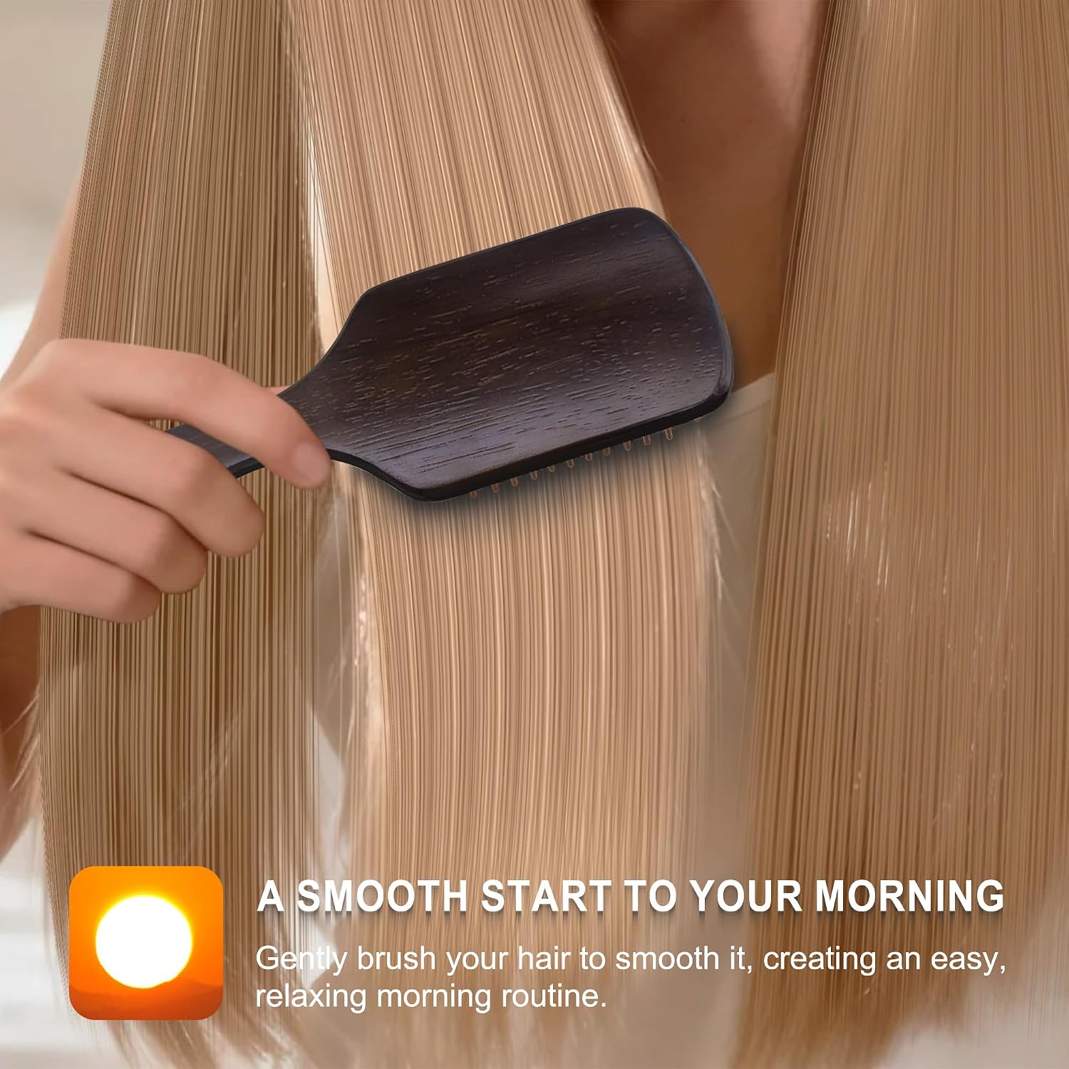 Detalle de Wooden Square Hair Brush with Bamboo Bristles