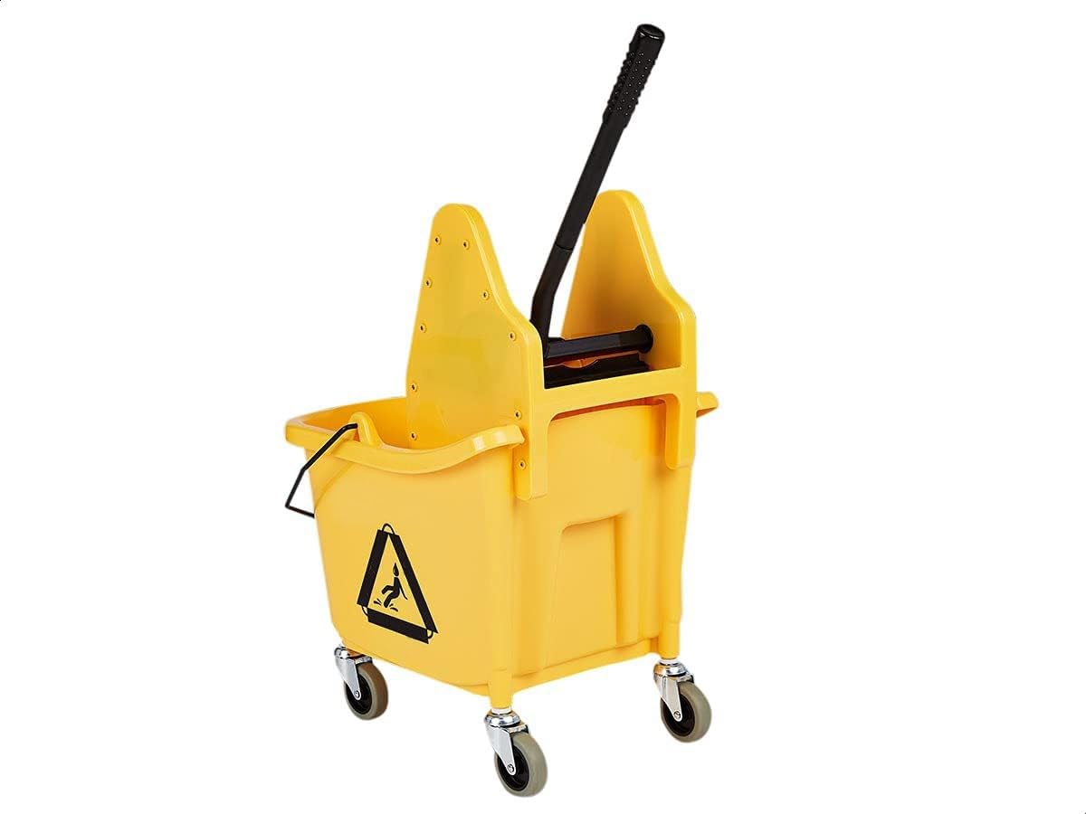 Detalle de Amazon Basics Kentucky-Mopp-Eimer rectangular, 33 l, gelb – mit Down-Press Auswringer und robusten Rädern