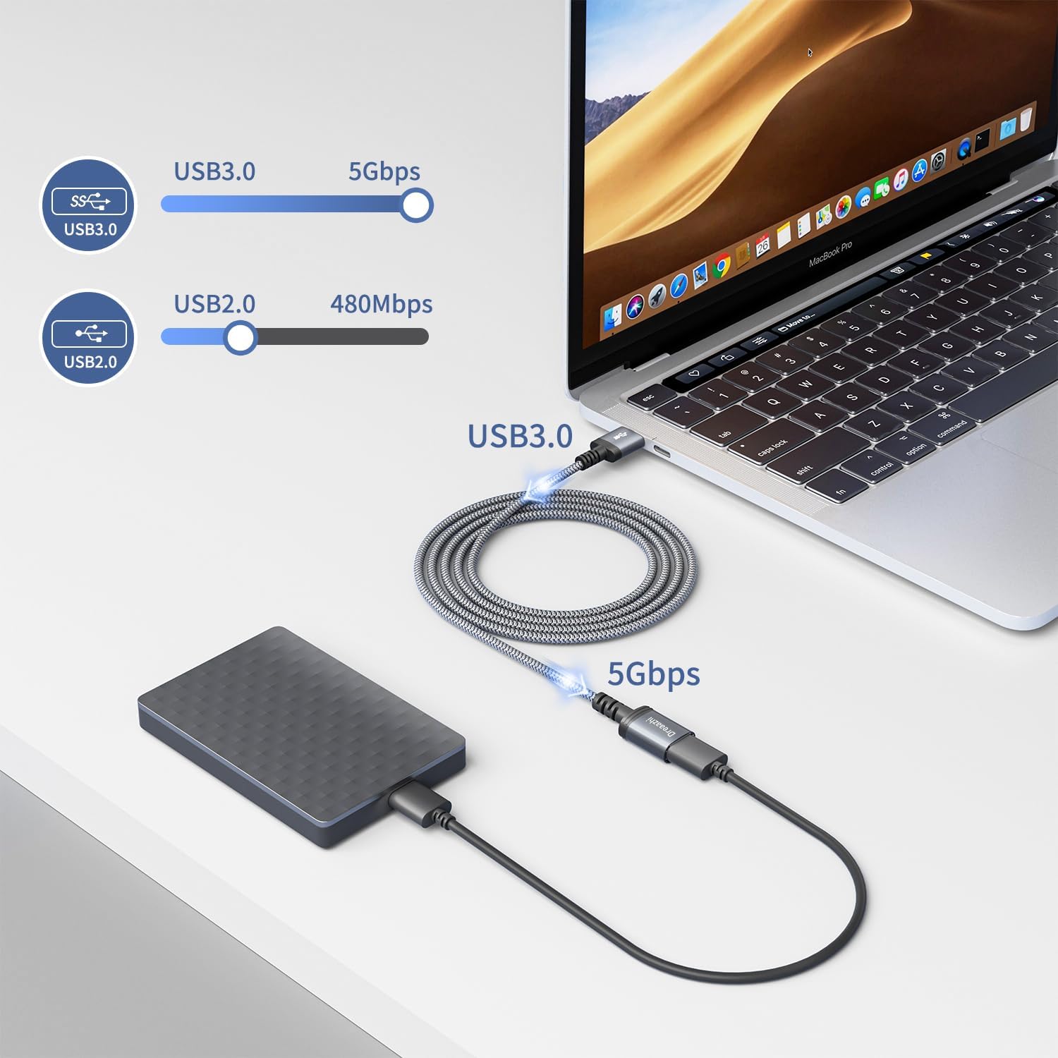 Thumbnail 5 de Kiuet USB 3.0 Verlängerungskabel 3 m, Typ A Stecker auf Buchse – für Tastatur, Maus, Xbox & mehr