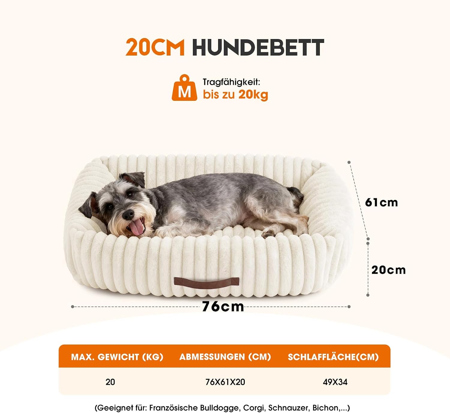 Thumbnail 6 de Upvilla Luxusweicher Hundekorb – Hundebett mittelgroße Hunde (76 × 61 × 20 cm) mit abnehmbarer, waschbarer Matte