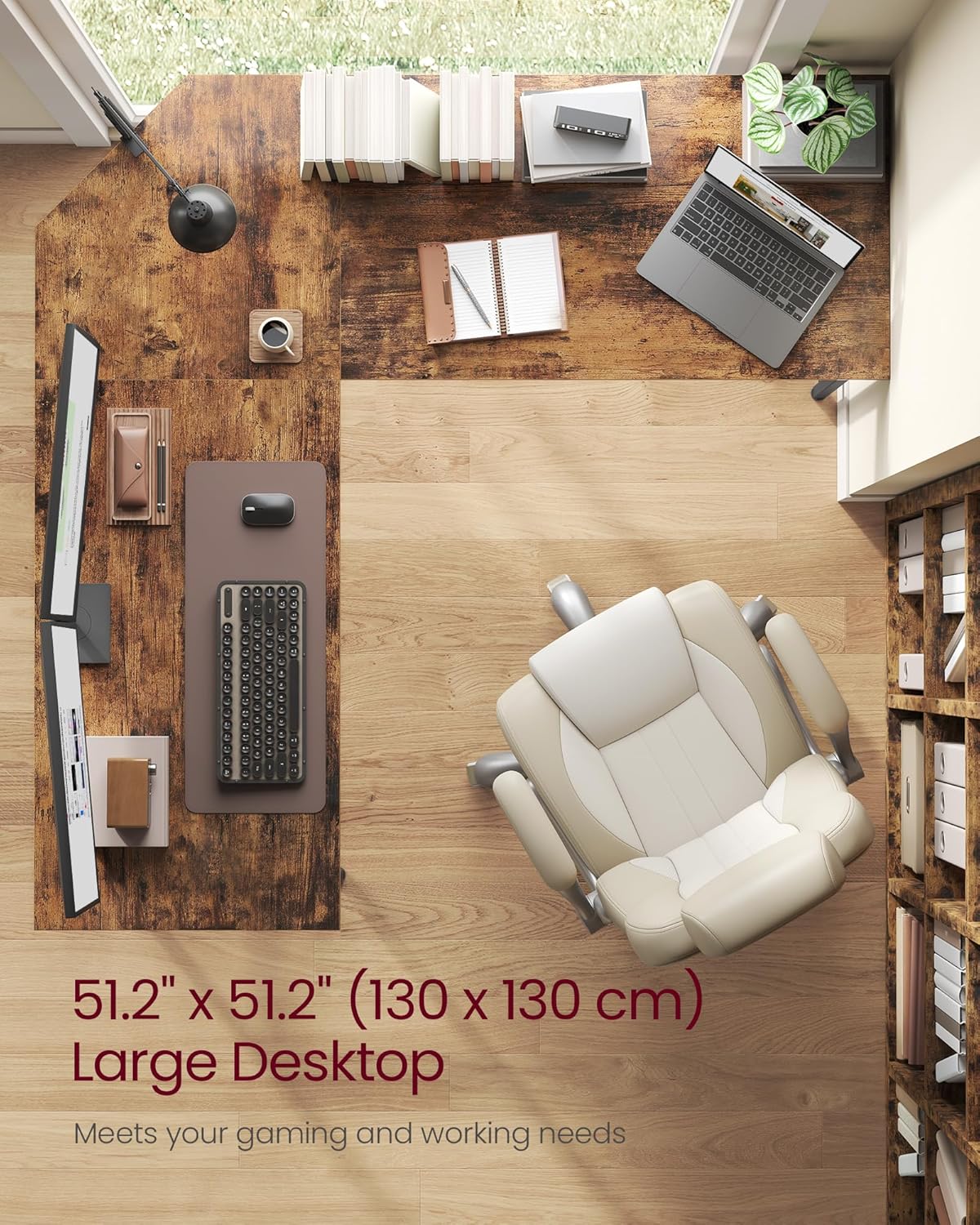Thumbnail 3 de VASAGLE L-Shaped Corner Desk (LWD123K01V1) — 130 x 130 cm, Rustic Brown & Ink Black