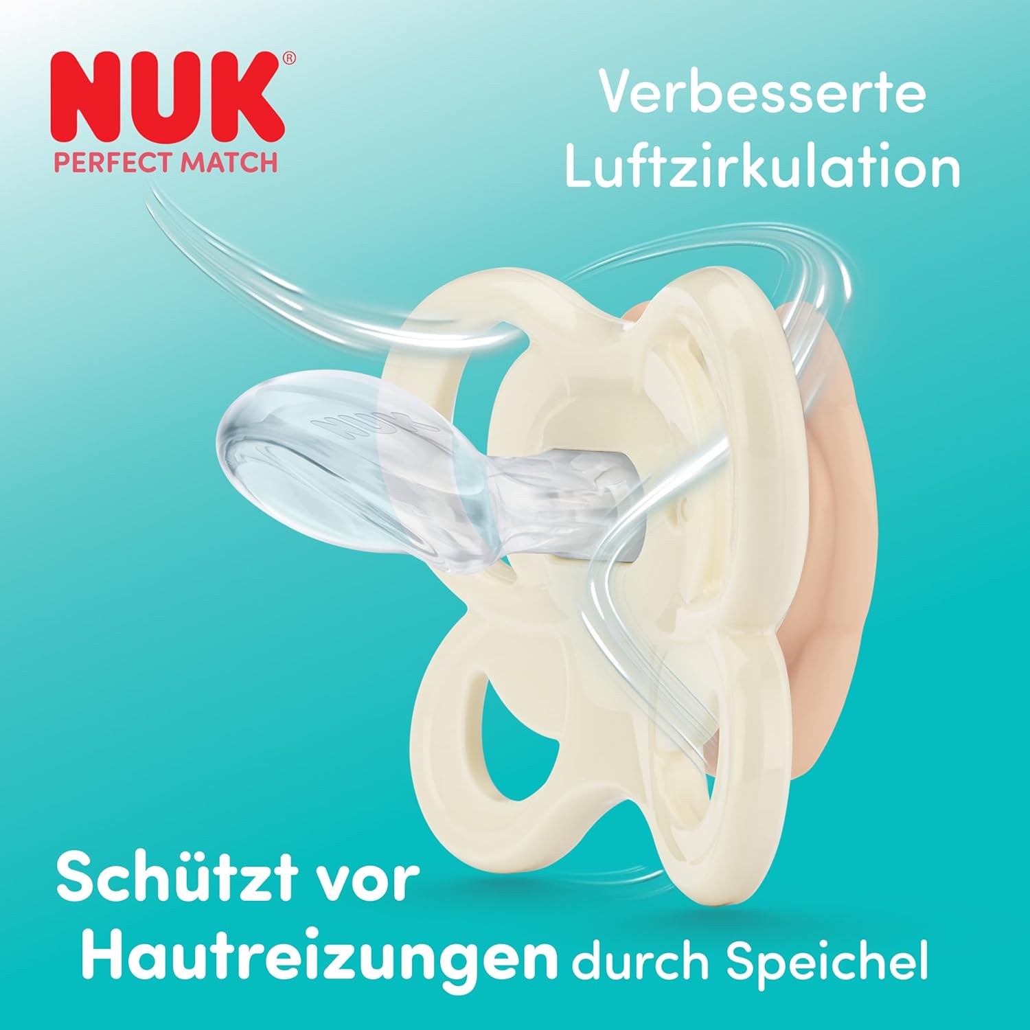 Detalle de NUK Perfect Match Air Day & Night Schnuller 0–6 Monate – 4er-Set, Leuchtend & luftzirkulierend
