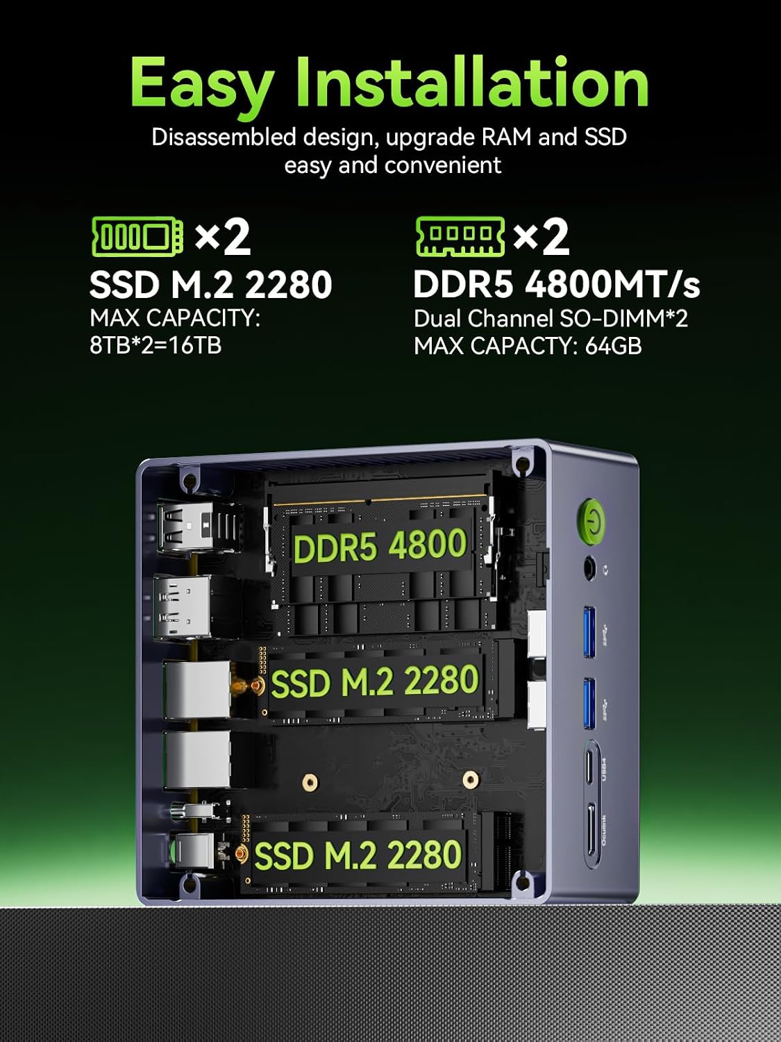 Detalle de GMKtec Nucbox M8 Mini PC with AMD Ryzen 5 PRO 6650H, 16GB DDR5, 1TB NVMe, Dual 2.5GbE LAN, USB4, Oculink
