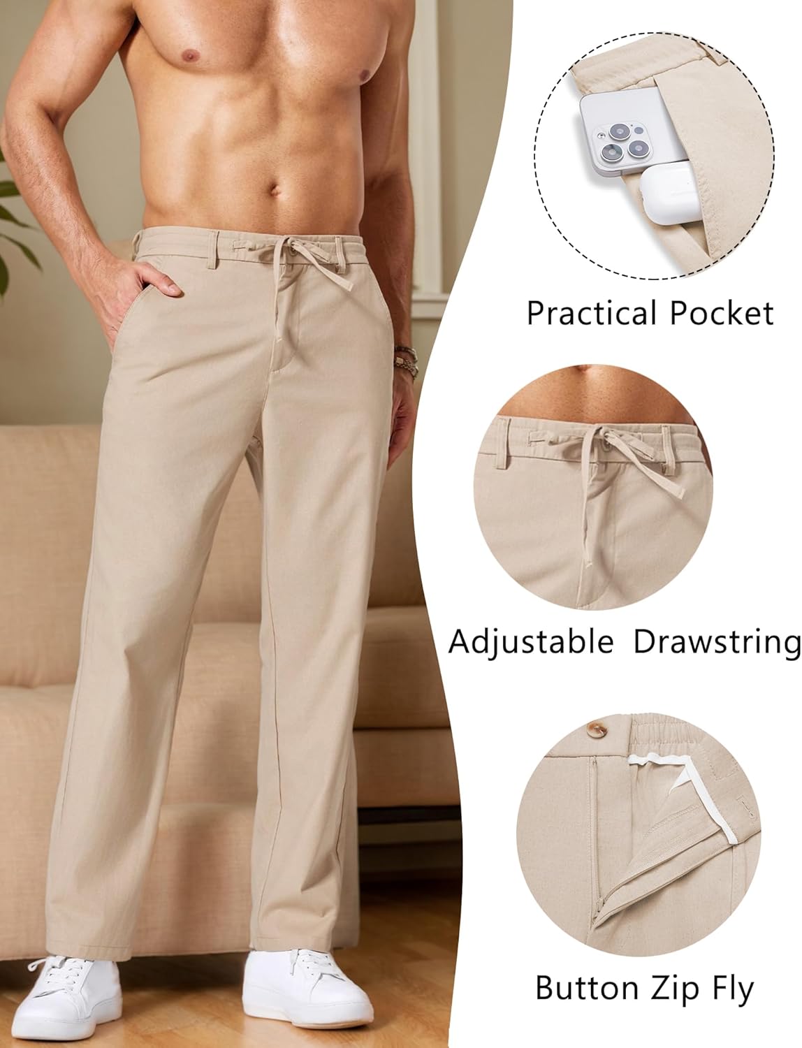 Thumbnail 4 de COOFANDY Men's Cotton Linen Pants: Loose Fit, Breathable Summer Trousers