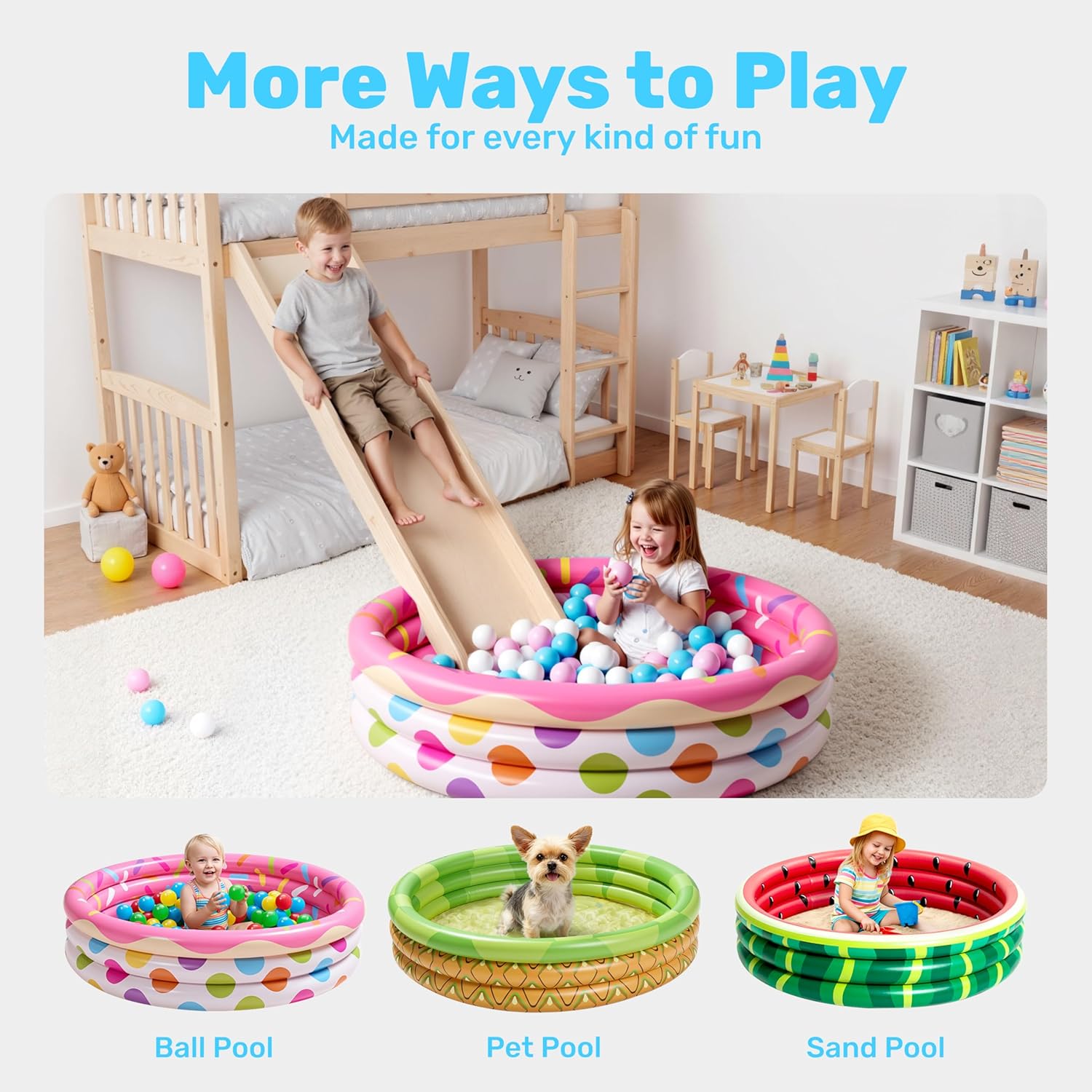 Thumbnail 6 de 3 Pack 45" x 10" Inflatable Kiddie Pools (Watermelon, Pineapple, Cupcake) – Versatile Outdoor/Indoor Fun