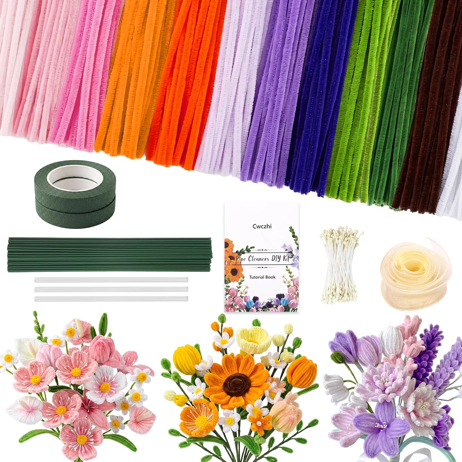 Thumbnail 6 de 1050 PCS Pipe Cleaner Flower Kit: 15 Colors, Floral Stems, and DIY Craft Essentials