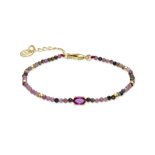 Detalle de Pulsera Luxenter Baim para mujer en aleación con turmalina multicolor y acabado dorado 18K (16 cm + extensión 3 cm)