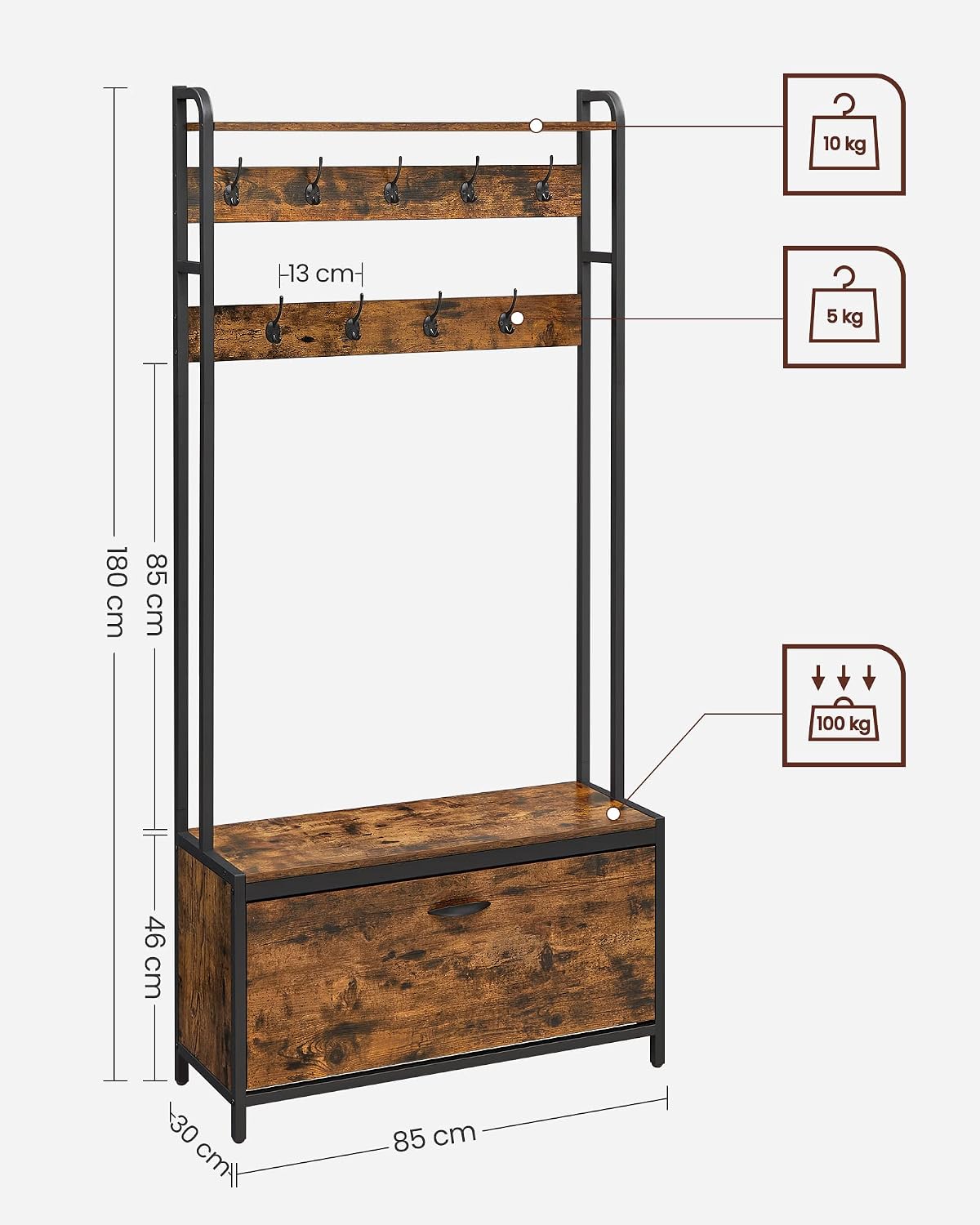 Thumbnail 5 de VASAGLE HSR405B01 appendiabiti con scarpiera e panca 9 ganci