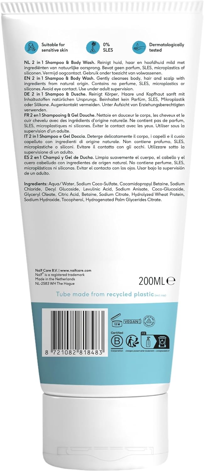 Thumbnail 1 de Naïf 2 in 1 Shampoo & Gel Doccia 0% Profumo — Delicato, Senza SLES, Microplastiche e Siliconi (200 ml)